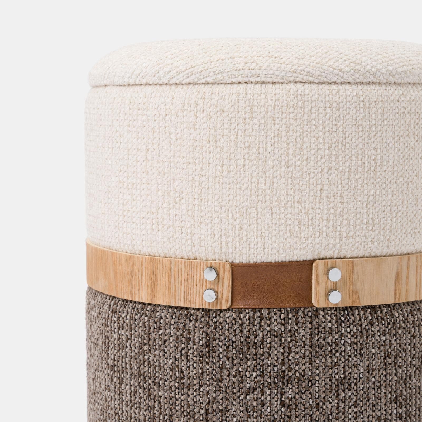 Pouf contenitore 36 cm in tessuto bicolore panna e cacao - Collard