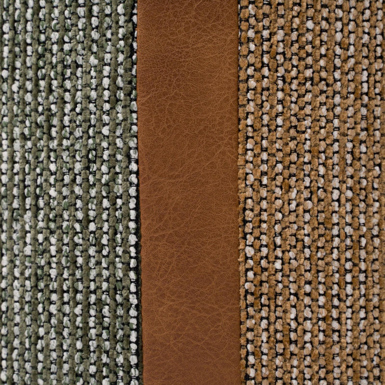 Pouf contenitore 38 cm in tessuto bouclé tortora e verde con dettaglio similpelle cognac - Stobbart