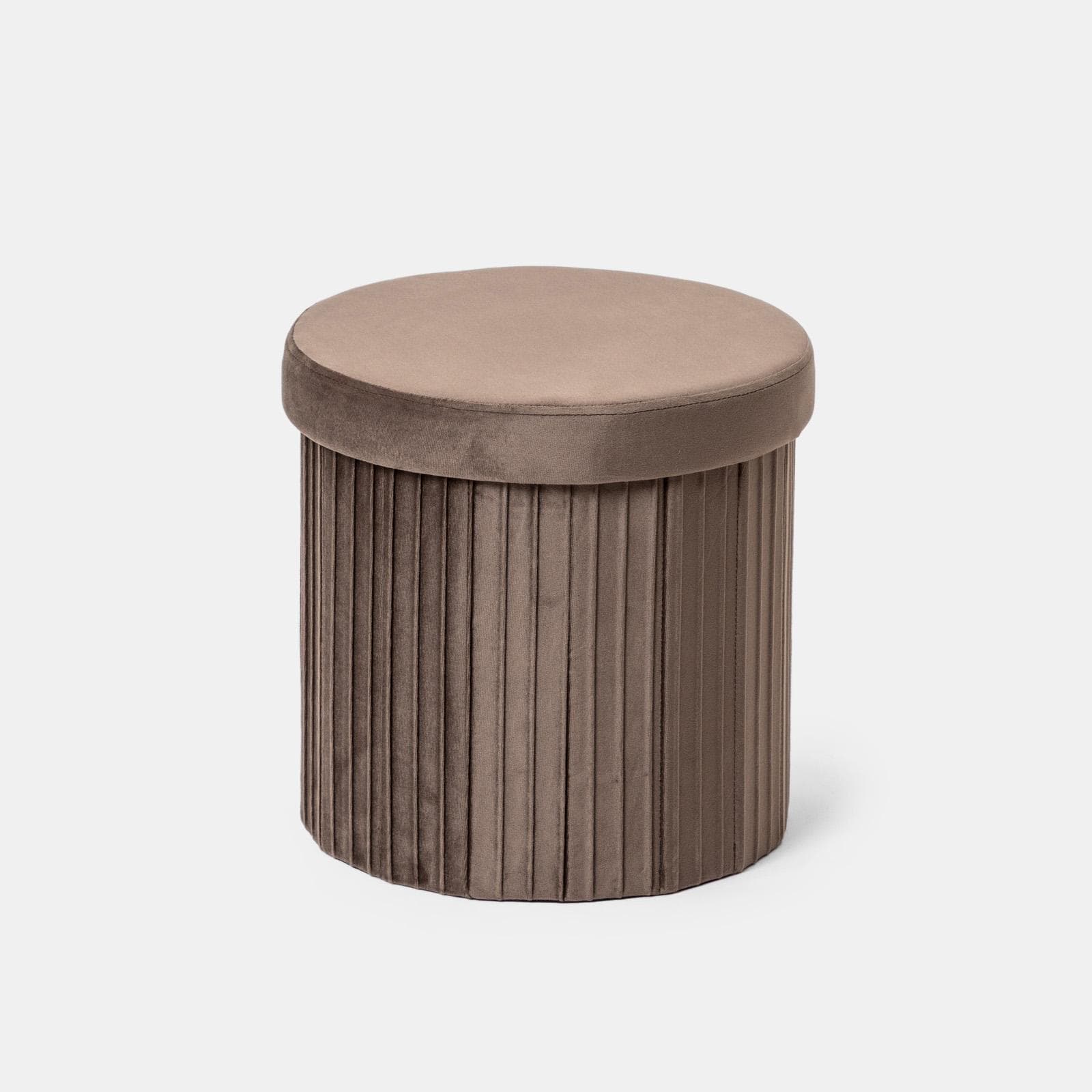 Pouf contenitore 38x38 cm in velluto a coste cacao con seduta imbottita - French