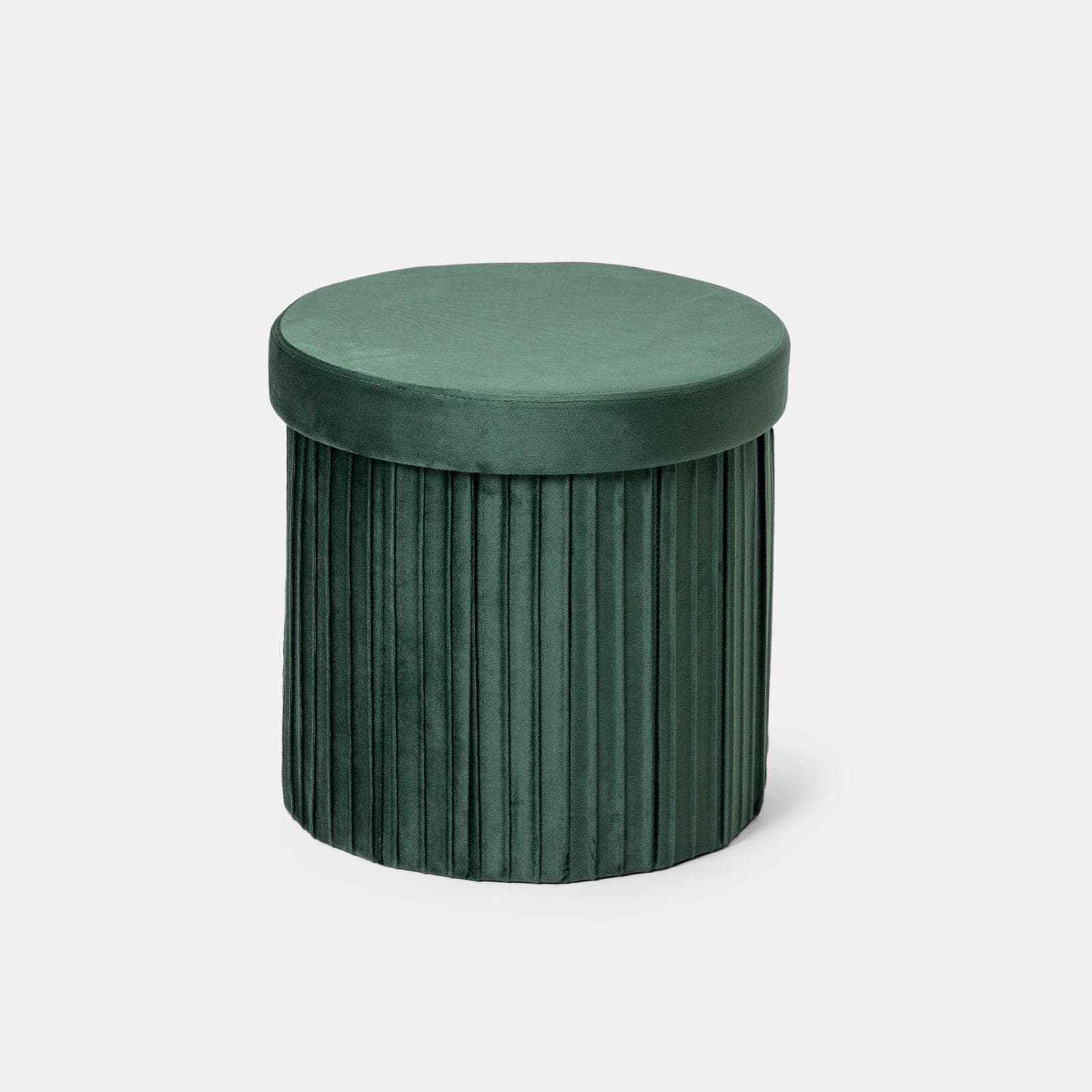 Pouf contenitore 38x38 cm in velluto a coste verde bosco con seduta imbottita - French