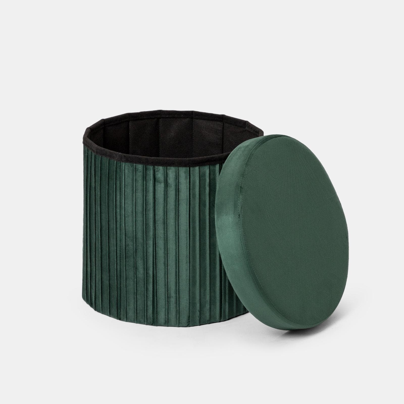 Pouf contenitore 38x38 cm in velluto a coste verde bosco con seduta imbottita - French