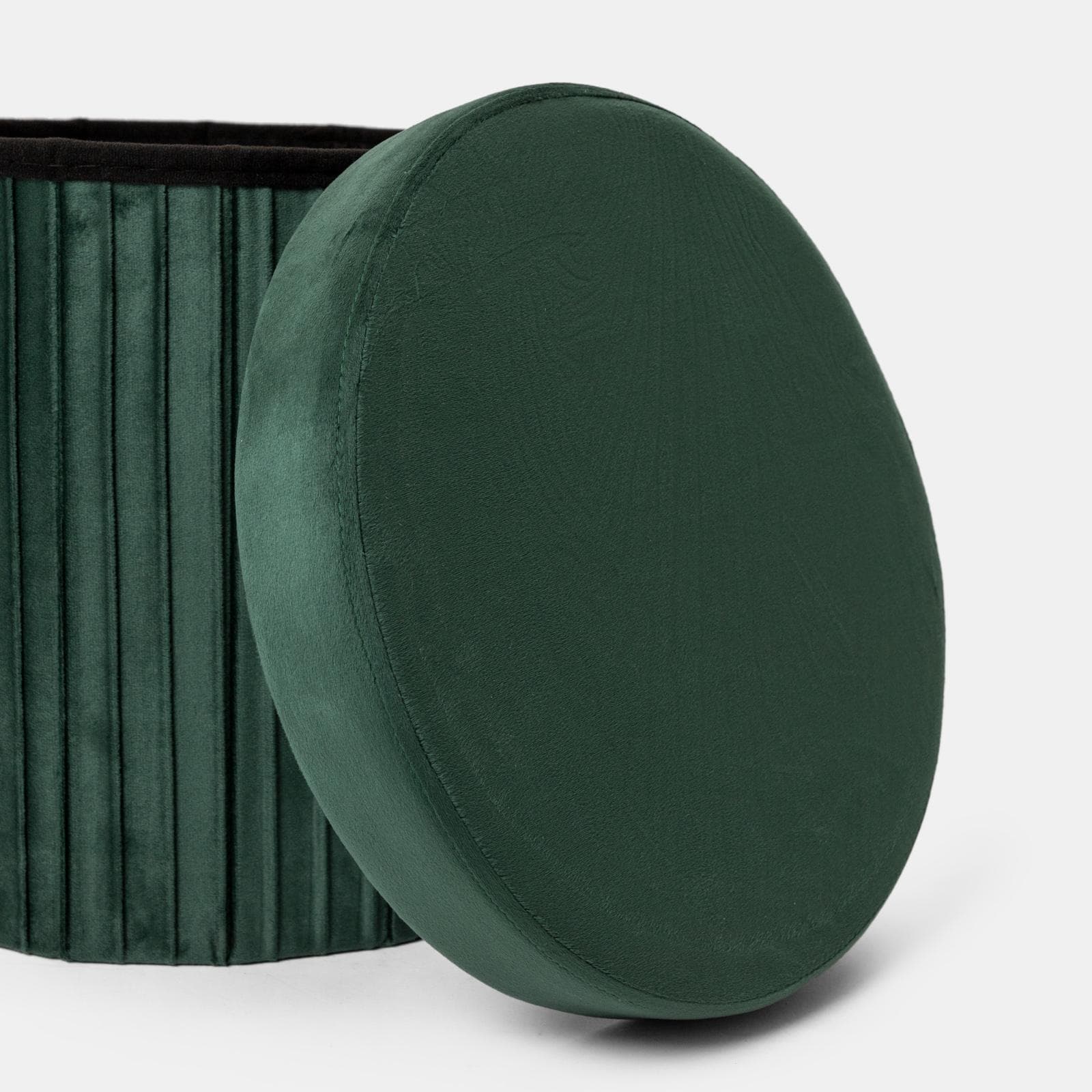 Pouf contenitore 38x38 cm in velluto a coste verde bosco con seduta imbottita - French