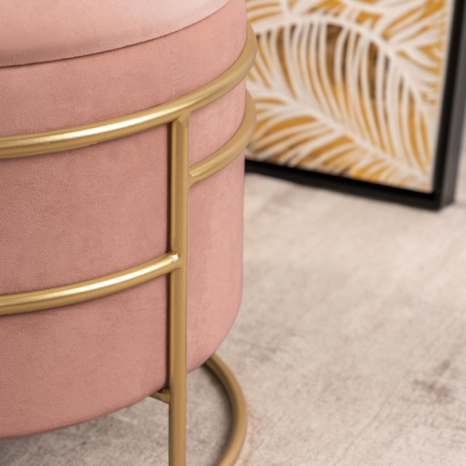 Pouf contenitore 43x37h cm in velluto rosa antico con base oro - Balance