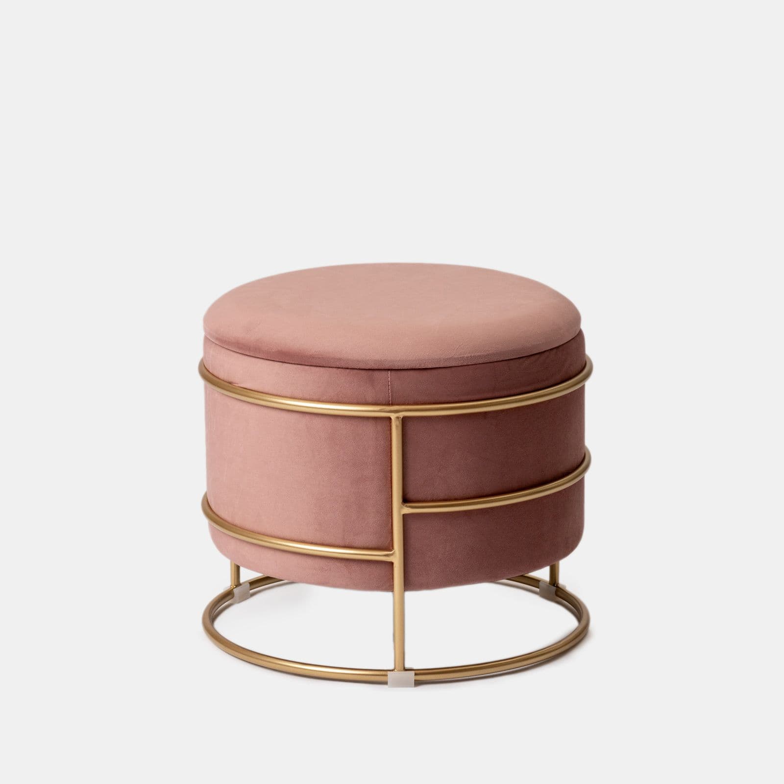 Pouf contenitore 43x37h cm in velluto rosa antico con base oro - Balance