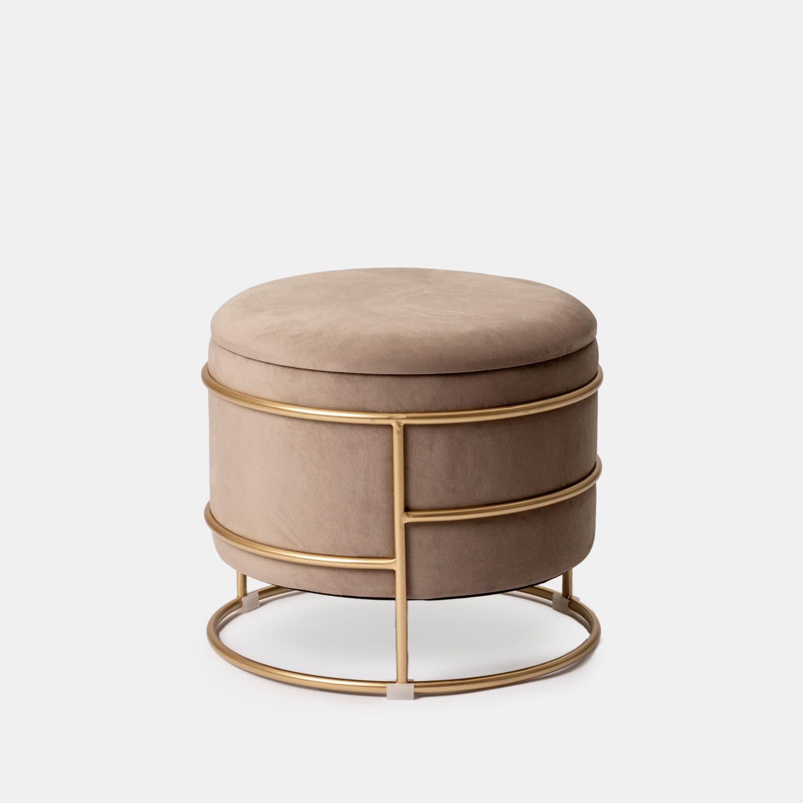 Pouf contenitore 43x37h cm in velluto tortora con base oro - Balance