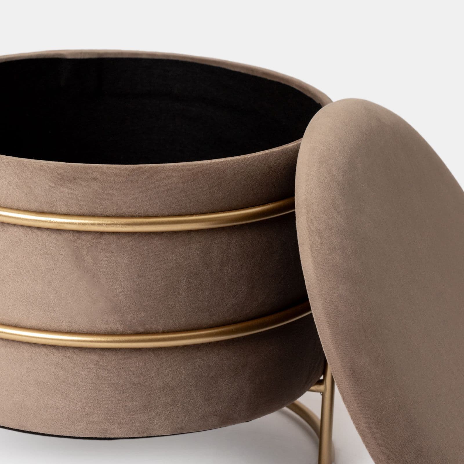 Pouf contenitore 43x37h cm in velluto tortora con base oro - Balance