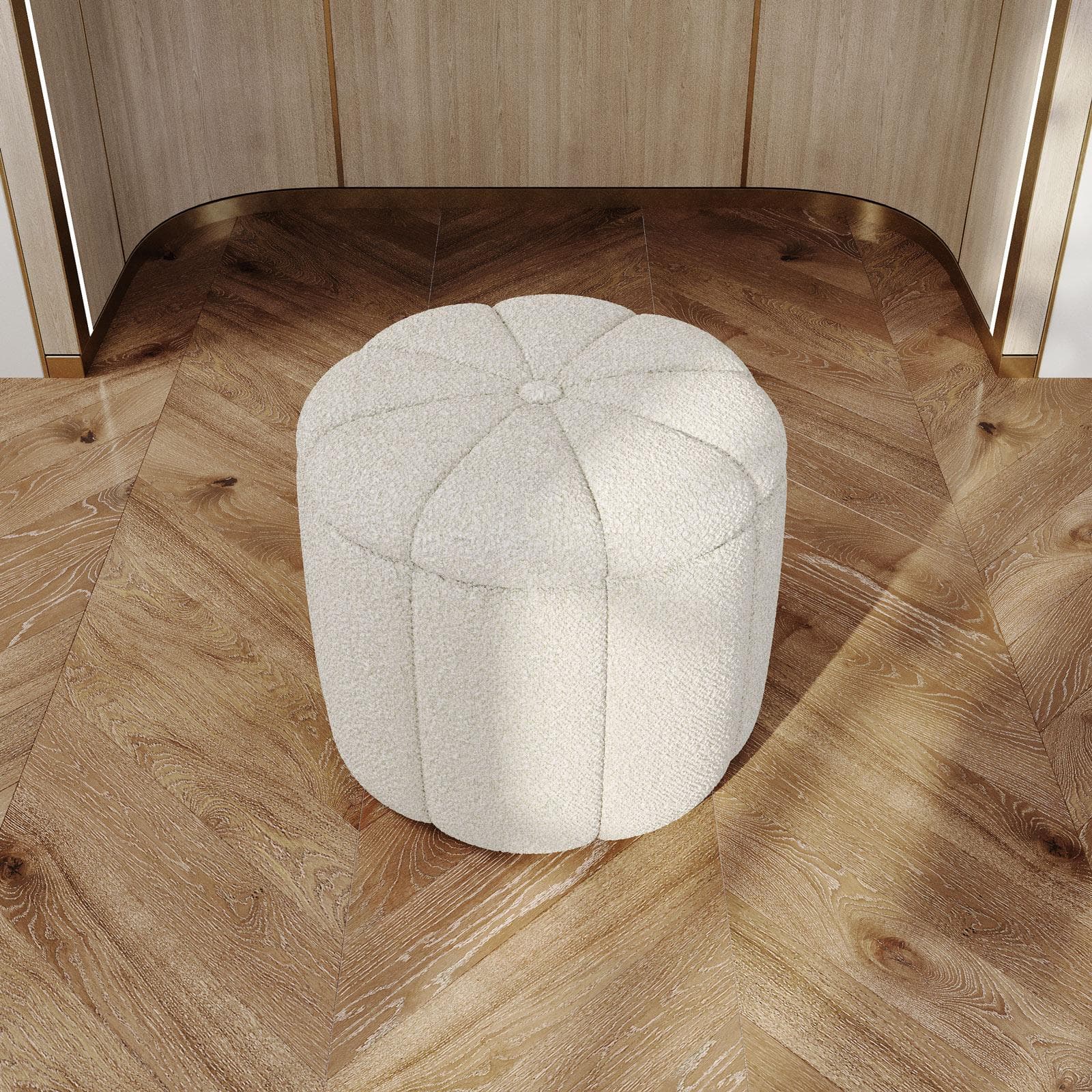 Pouf contenitore 45x40h cm in tessuto teddy bianco a forma di fiore - Softer