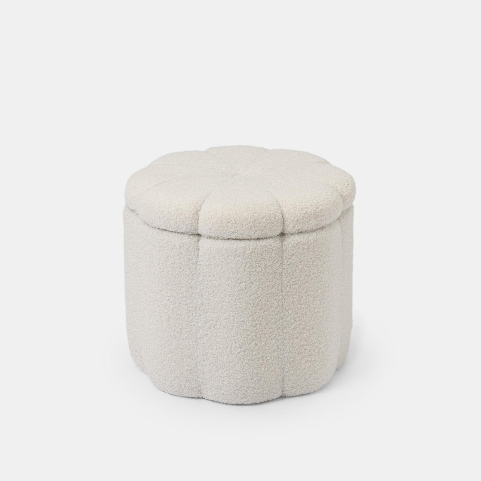 Pouf contenitore 45x40h cm in tessuto teddy bianco a forma di fiore - Softer