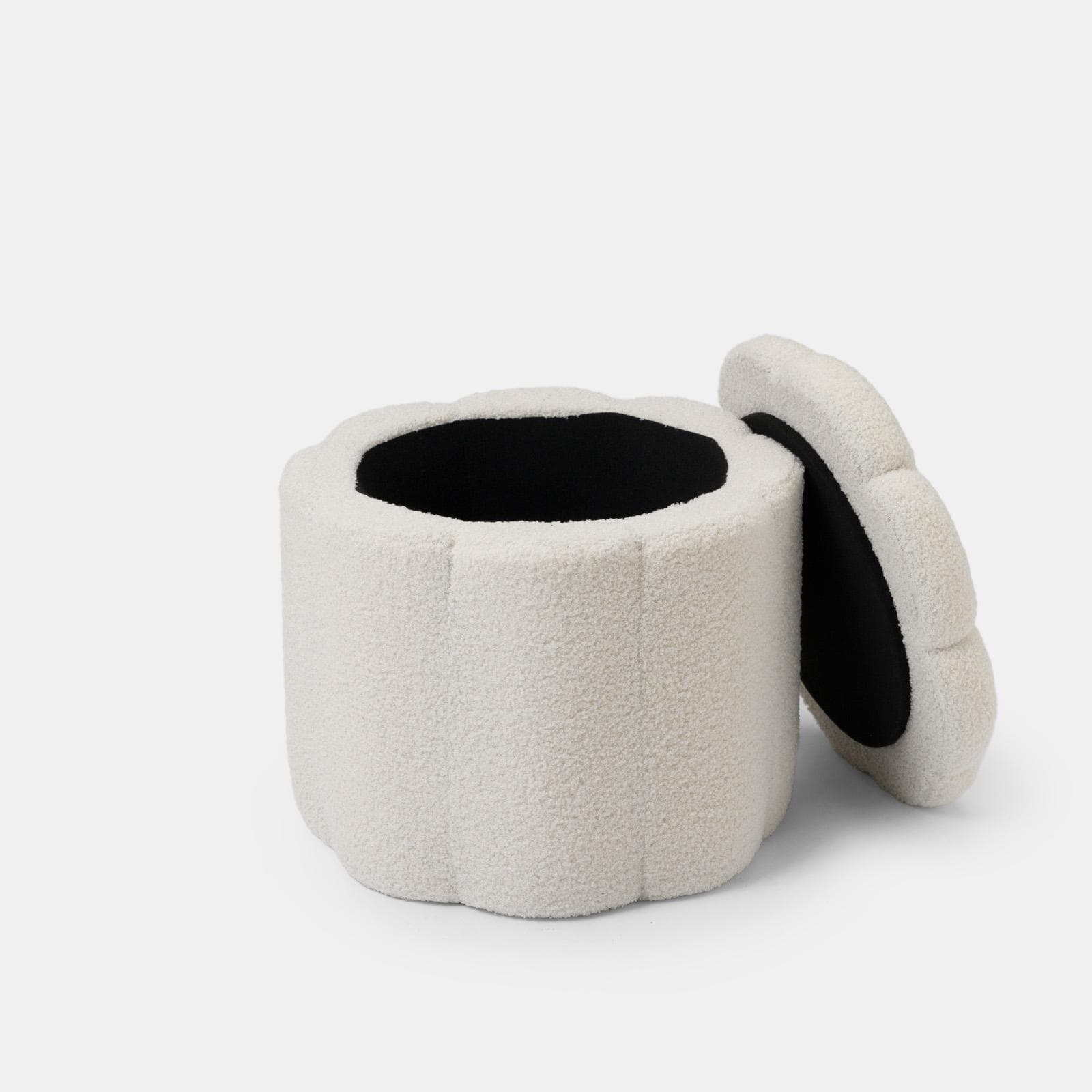 Pouf contenitore 45x40h cm in tessuto teddy bianco a forma di fiore - Softer