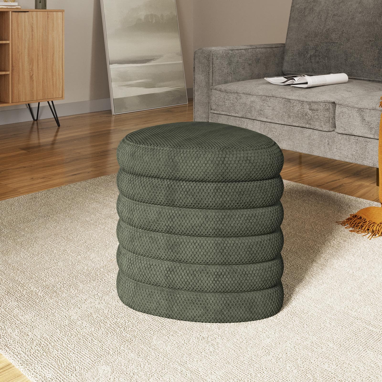 Pouf contenitore 46x41 cm in tessuto mesh verde scuro - Delmar