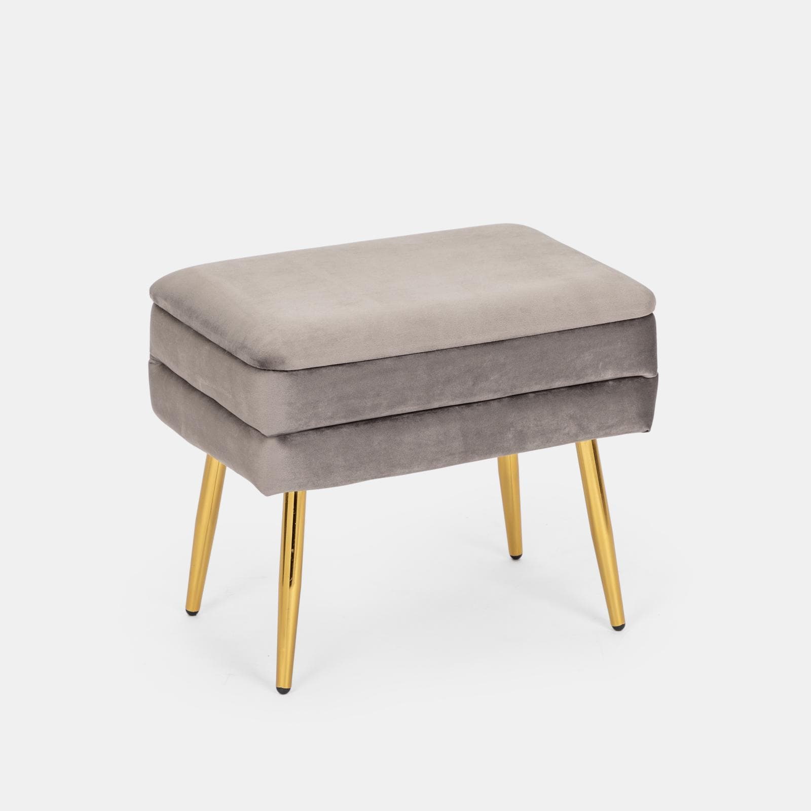 Panca contenitore 50x35 cm in velluto grigio gambe oro - Bloom