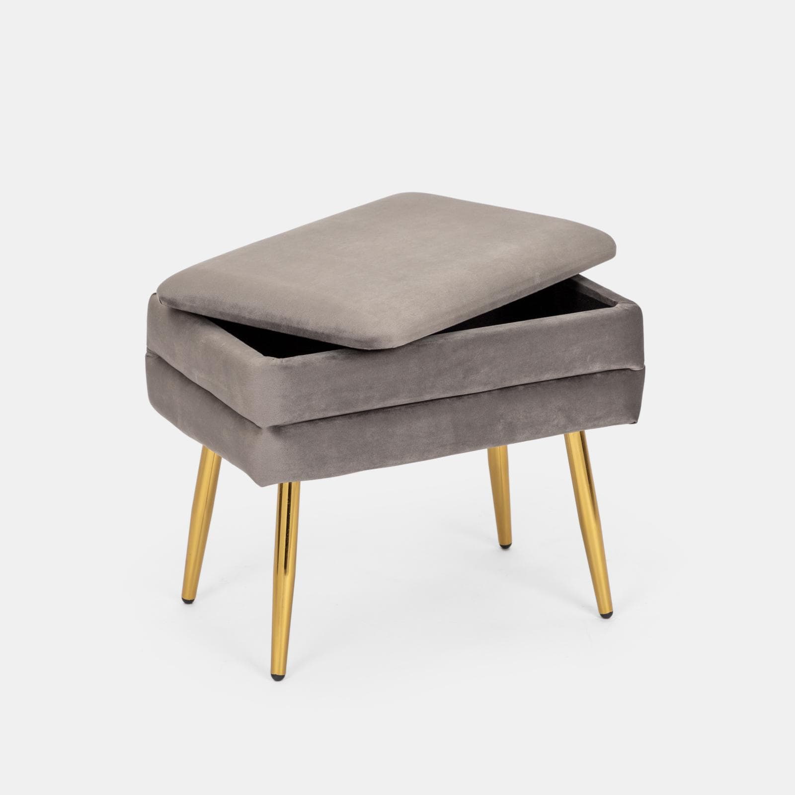Panca contenitore 50x35 cm in velluto grigio gambe oro - Bloom