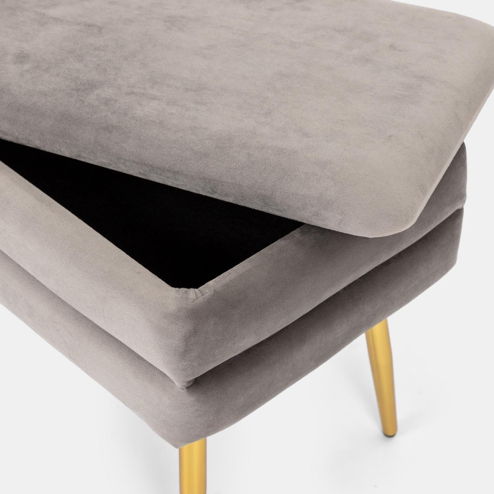 Panca contenitore 50x35 cm in velluto grigio gambe oro - Bloom