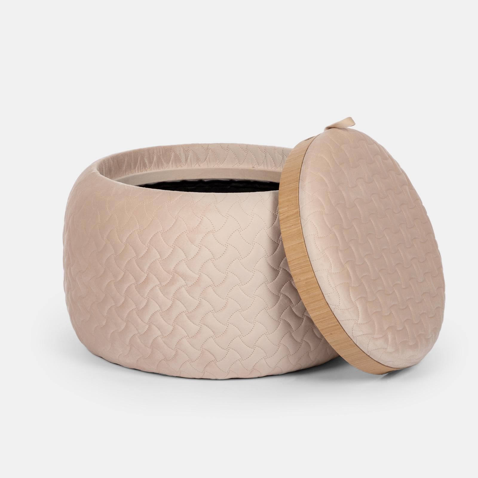 Pouf contenitore 56 cm con vassoio in velluto crema - Gildas