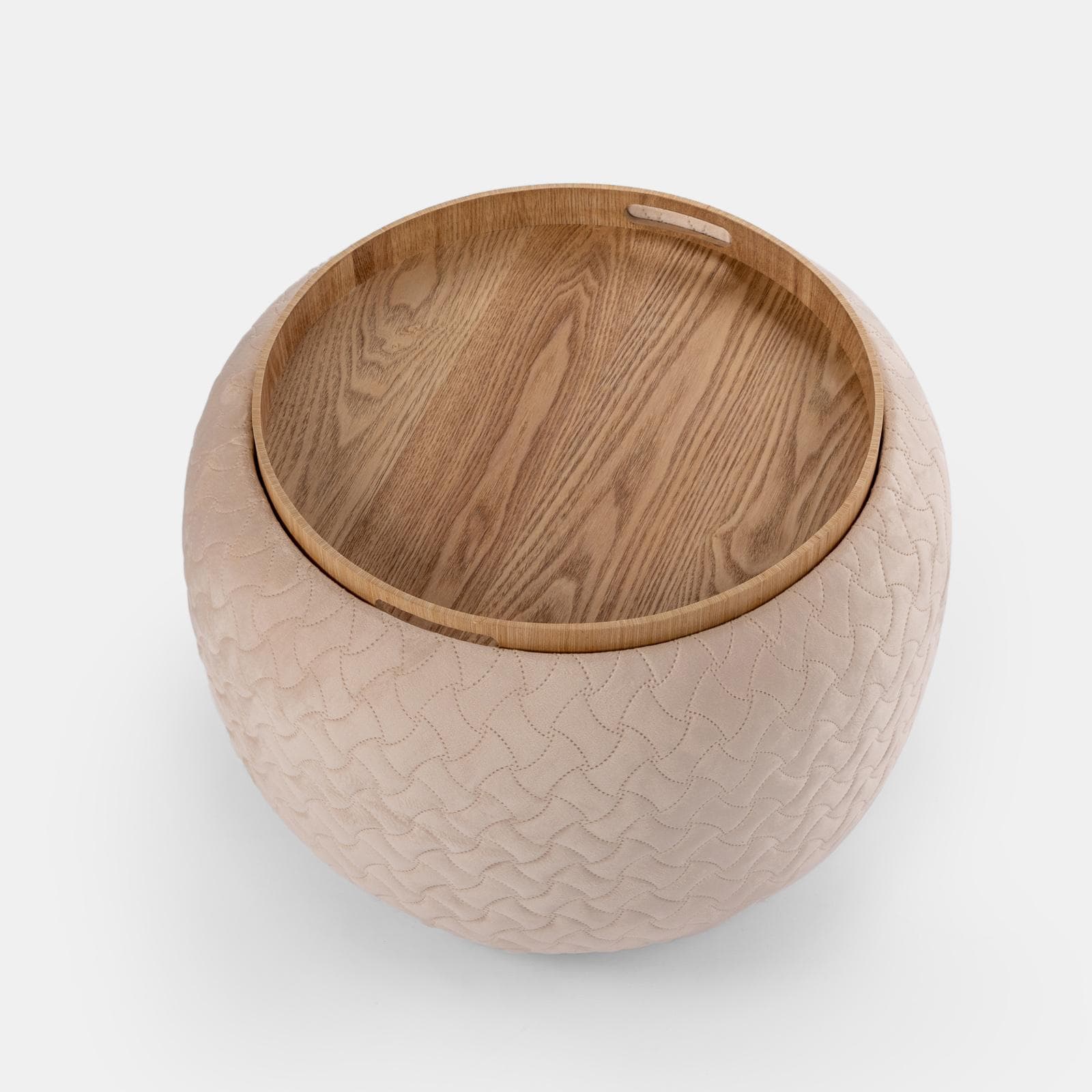 Pouf contenitore 56 cm con vassoio in velluto crema - Gildas