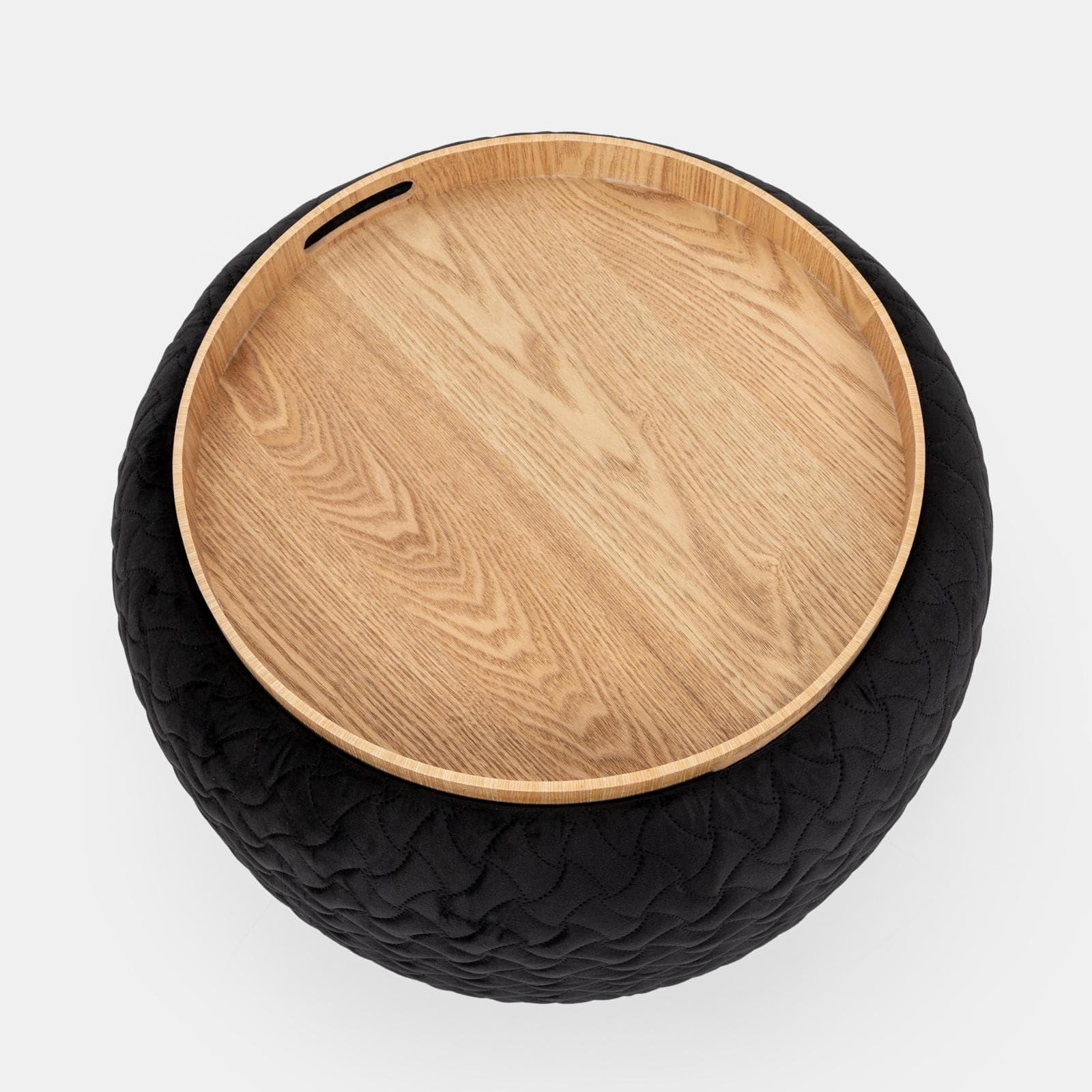 Pouf contenitore 56 cm con vassoio in velluto nero - Gildas