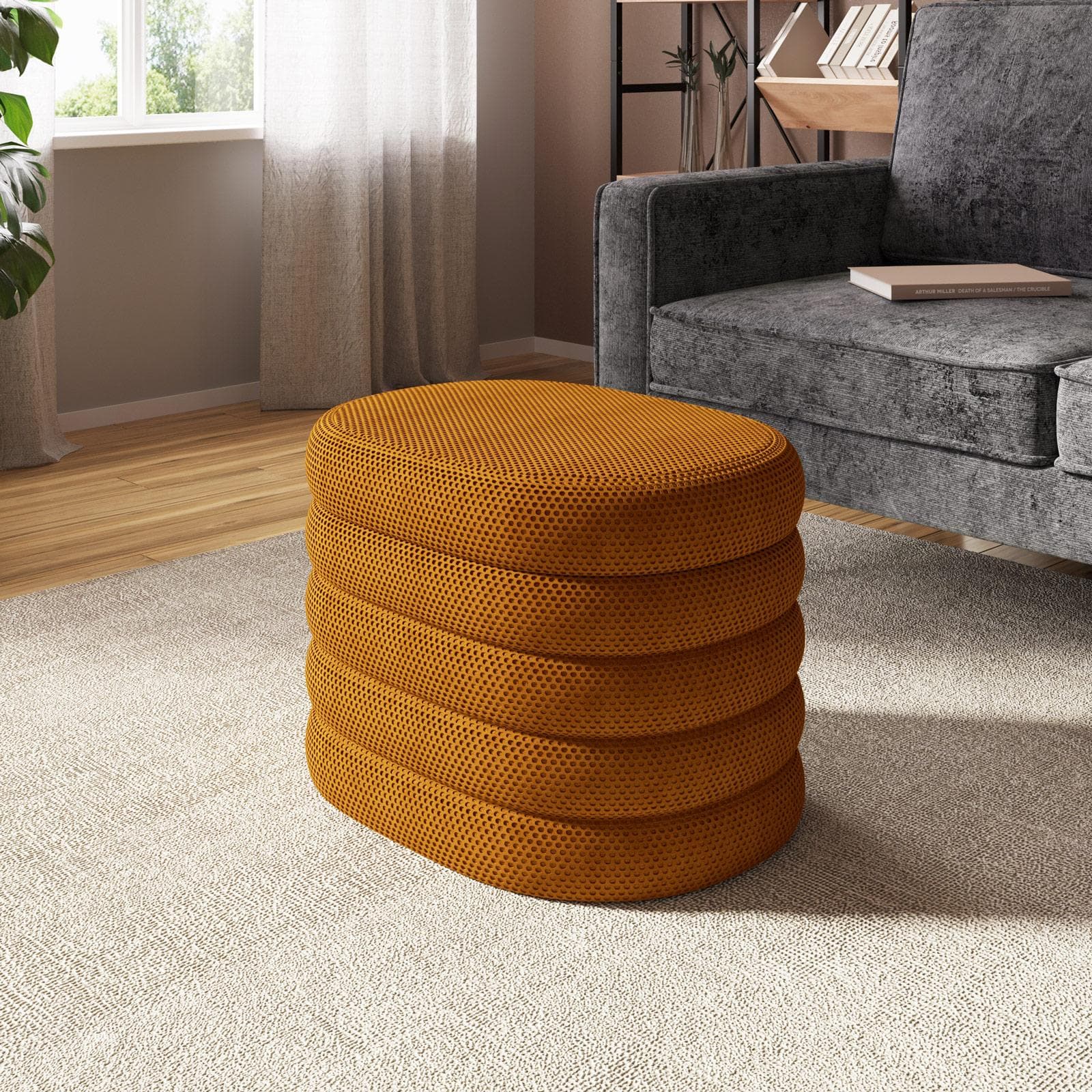 Pouf contenitore 59x45 cm in tessuto mesh giallo ocra - Delmar