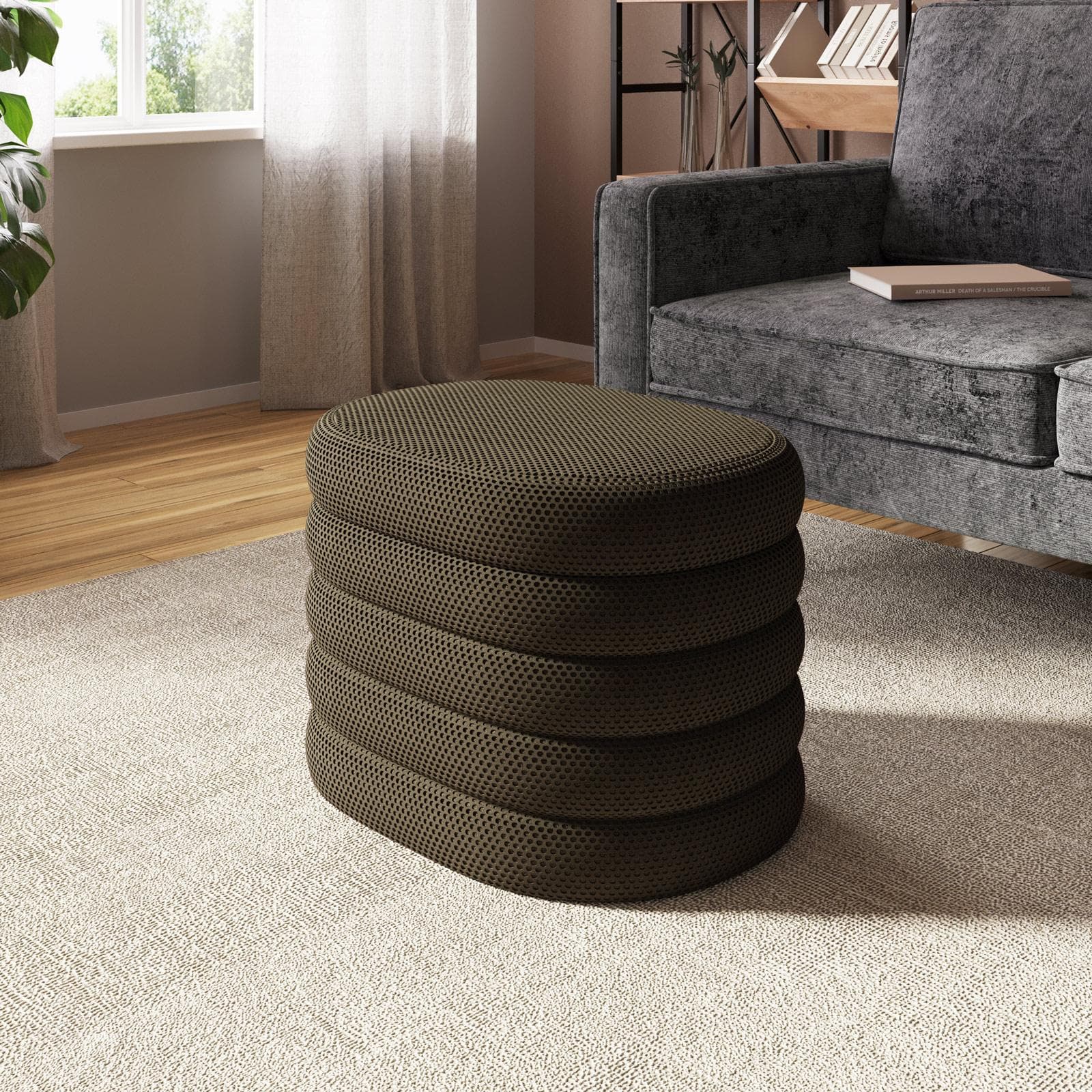Pouf contenitore 59x45 cm in tessuto mesh verde scuro - Delmar