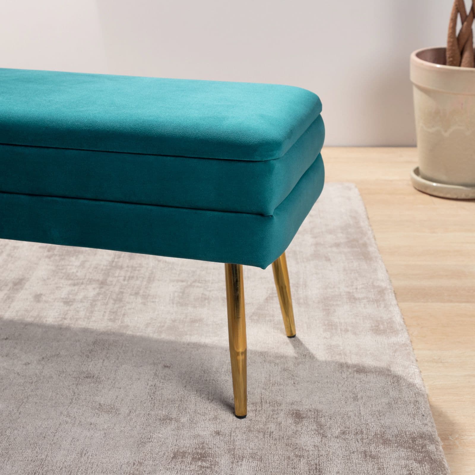 Panca contenitore 80x38 cm in velluto blu petrolio - Bloom