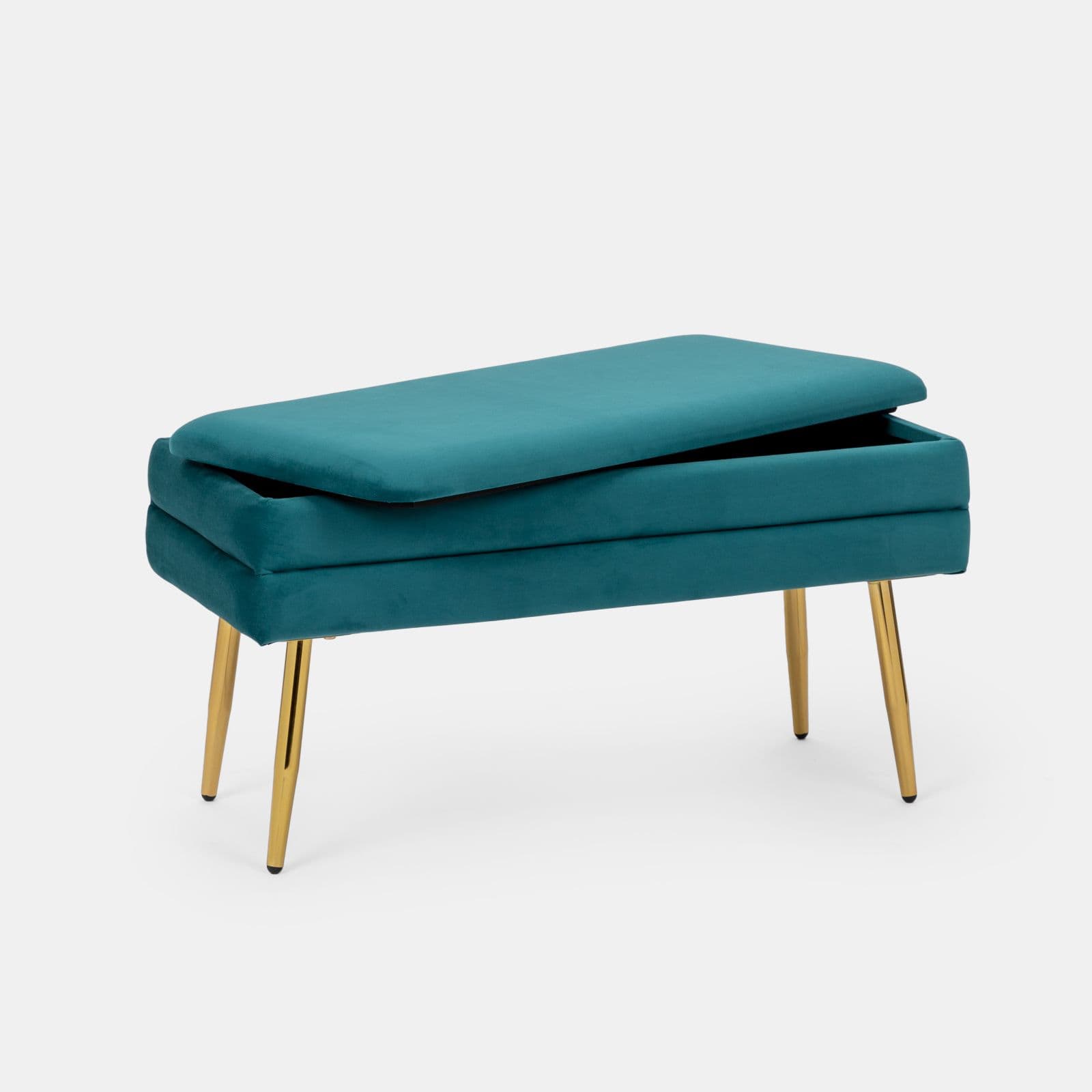 Panca contenitore 80x38 cm in velluto blu petrolio - Bloom