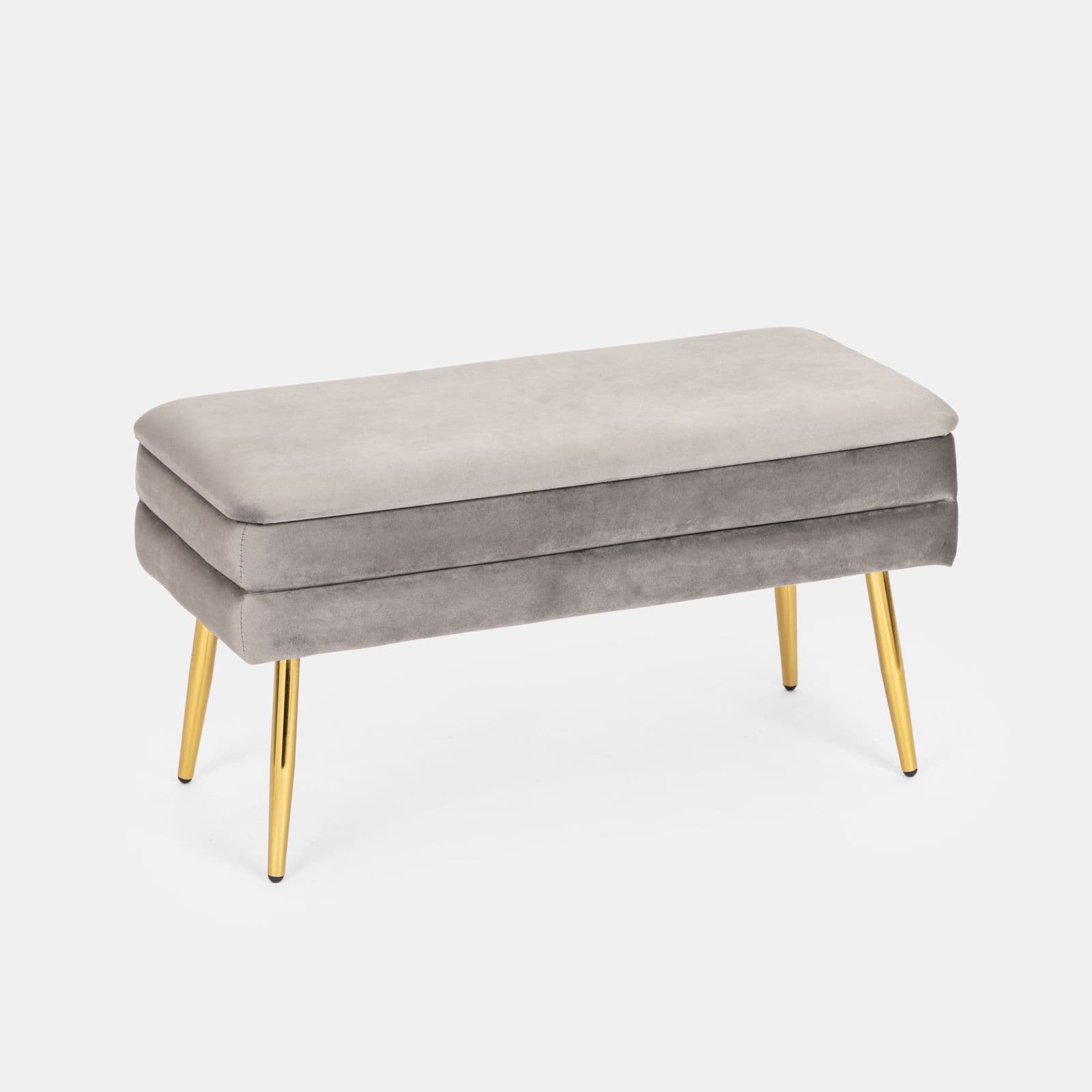 Panca contenitore 80x38 cm in velluto grigio gambe oro - Bloom