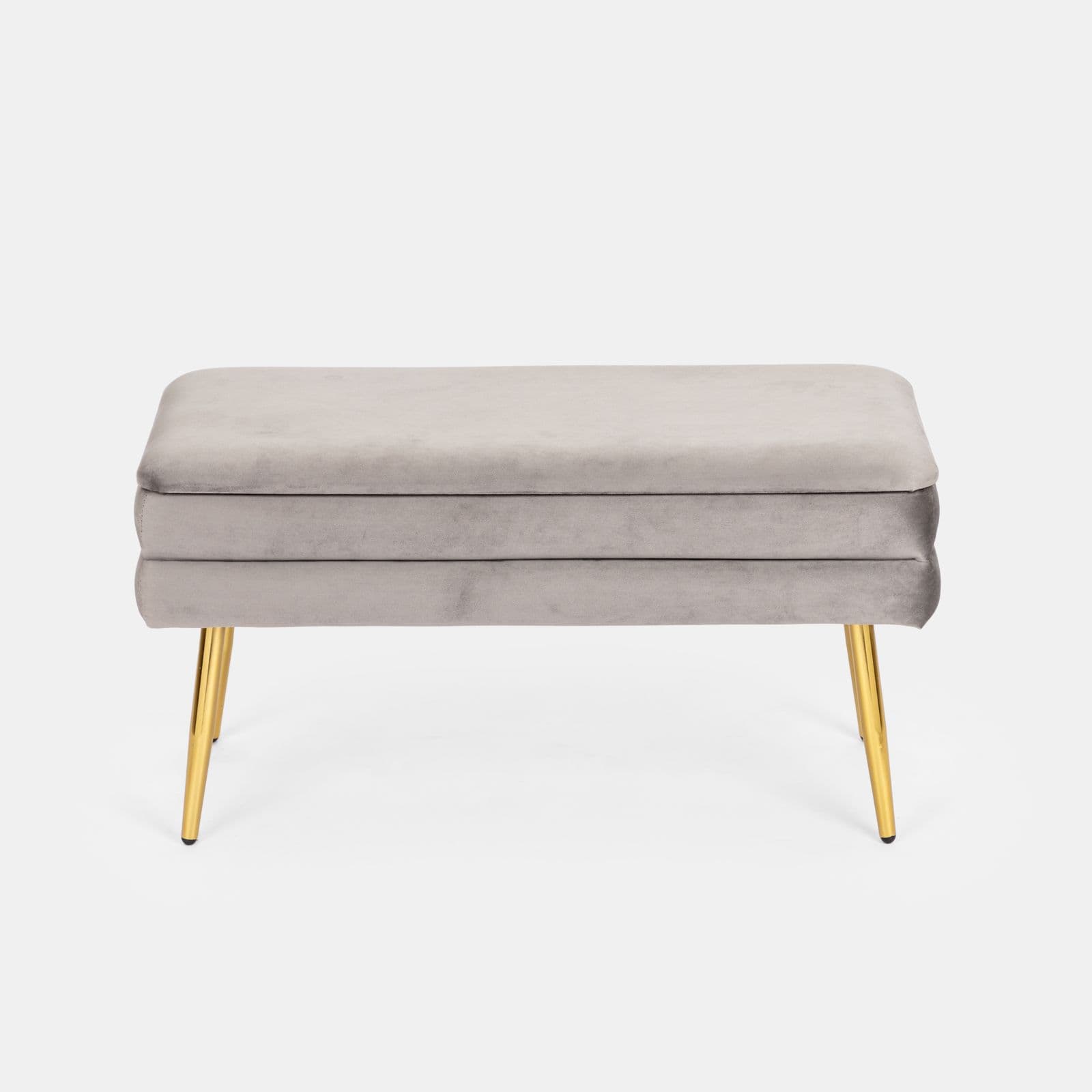 Panca contenitore 80x38 cm in velluto grigio gambe oro - Bloom