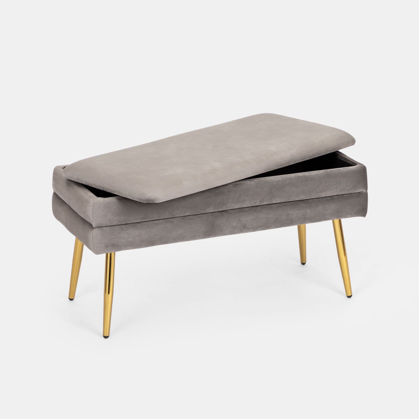 Panca contenitore 80x38 cm in velluto grigio gambe oro - Bloom