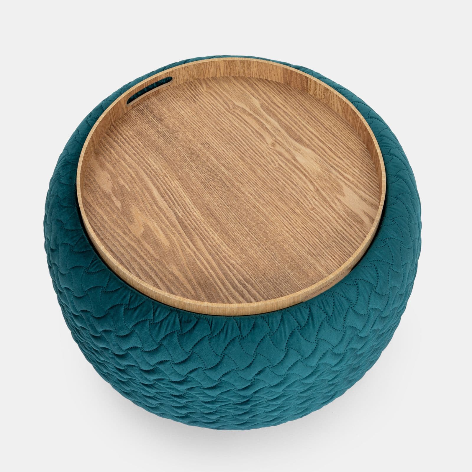 Pouf contenitore con vassoio 56 cm in velluto blu petrolio - Gildas