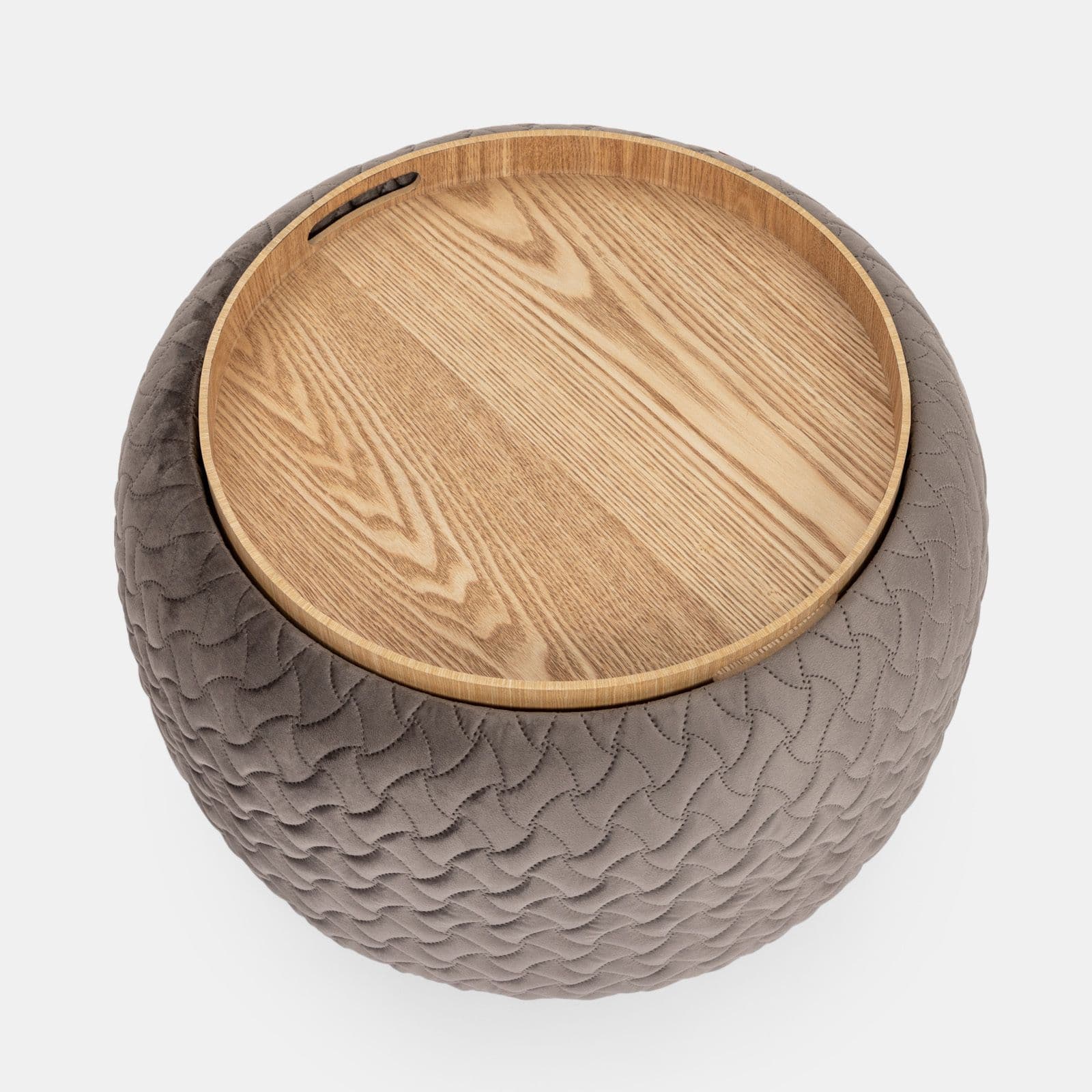 Pouf contenitore 56 cm con vassoio in velluto grigio caldo - Gildas