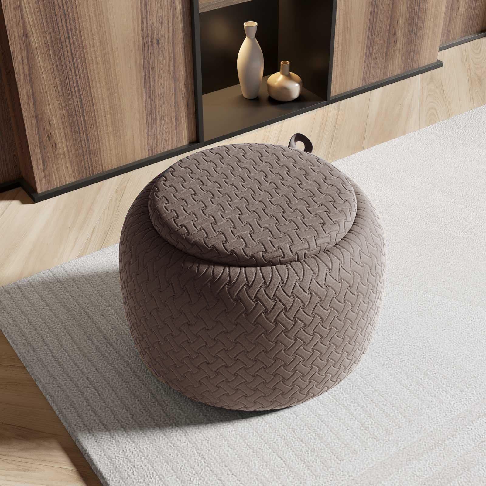 Pouf contenitore 56 cm con vassoio in velluto grigio caldo - Gildas