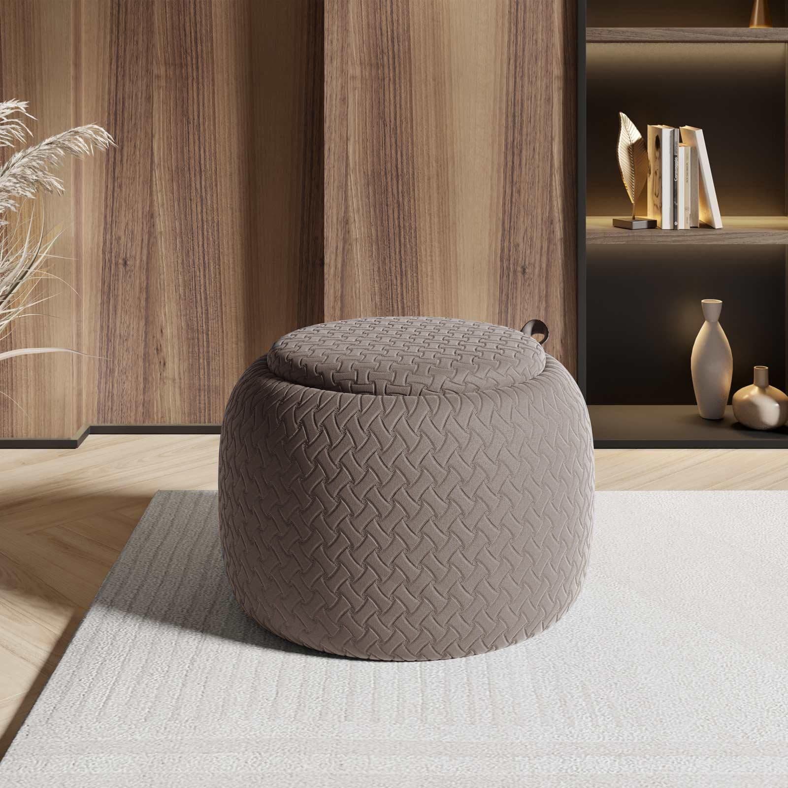 Pouf contenitore 56 cm con vassoio in velluto grigio caldo - Gildas