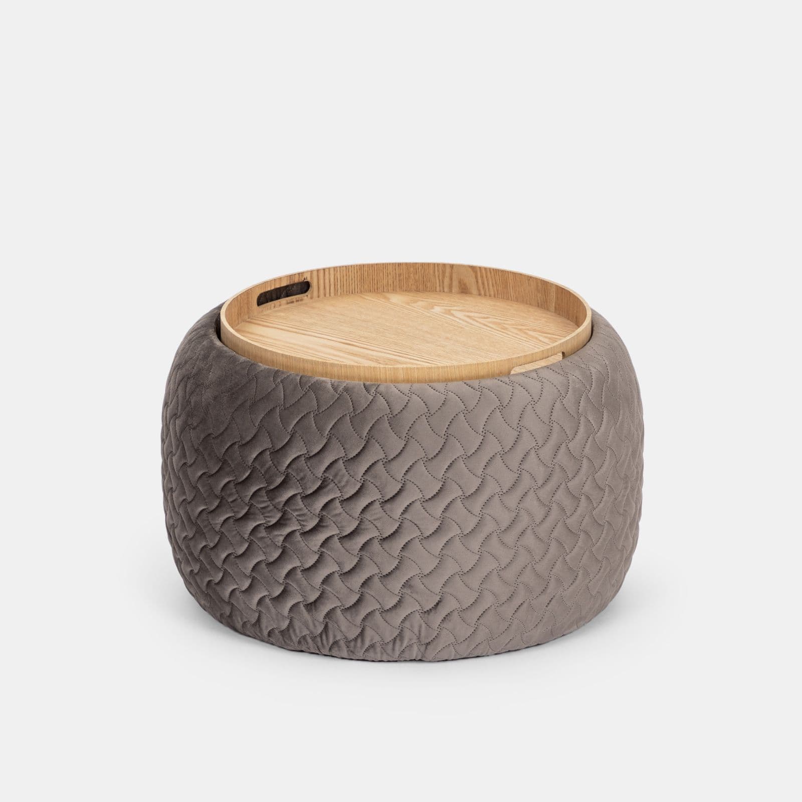 Pouf contenitore 56 cm con vassoio in velluto grigio caldo - Gildas