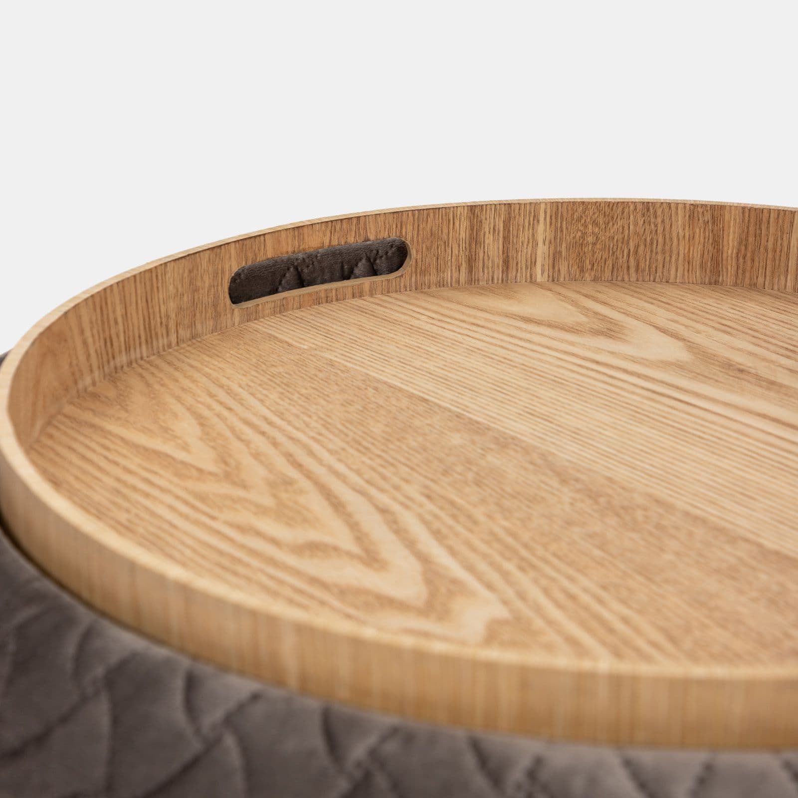 Pouf contenitore 56 cm con vassoio in velluto grigio caldo - Gildas