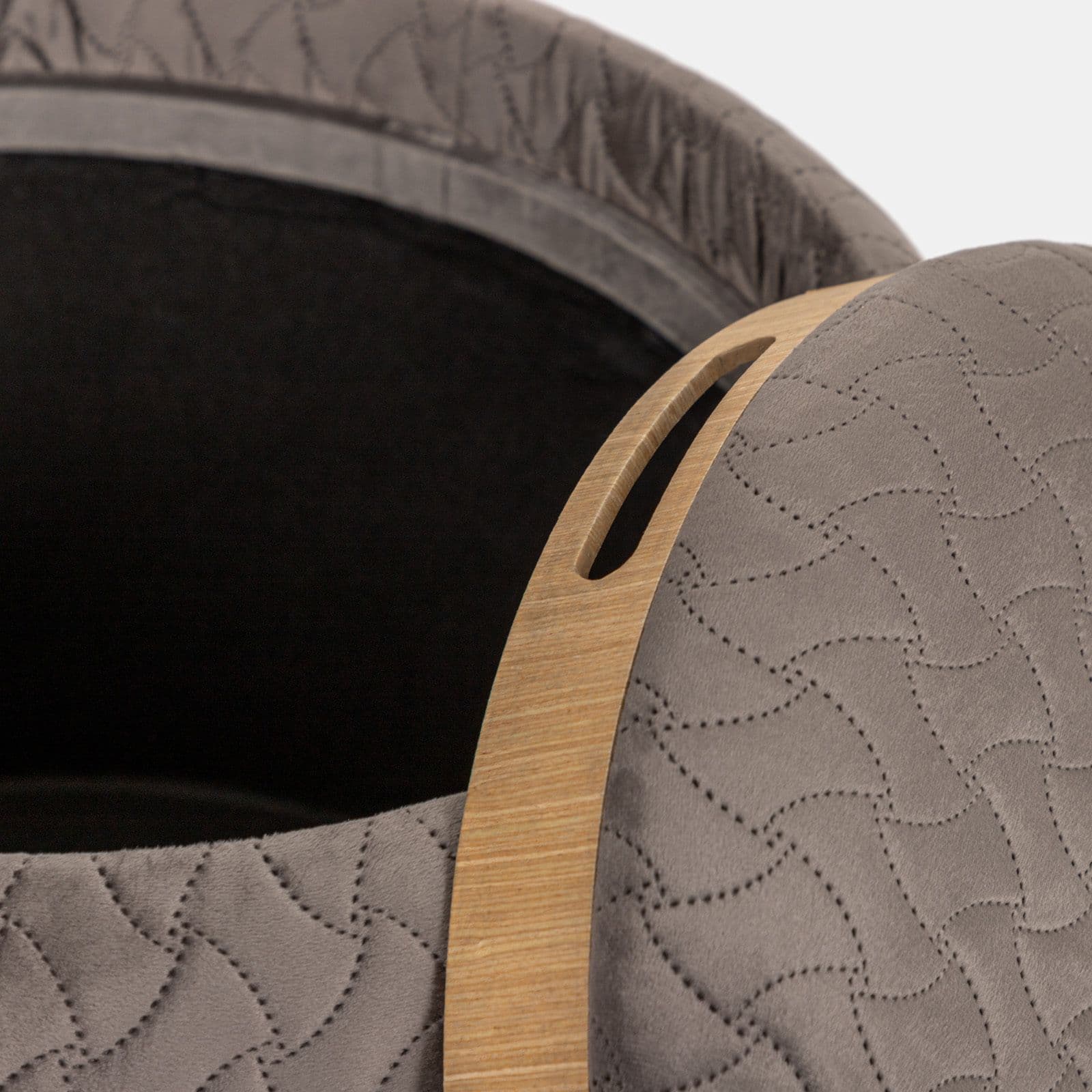 Pouf contenitore 56 cm con vassoio in velluto grigio caldo - Gildas