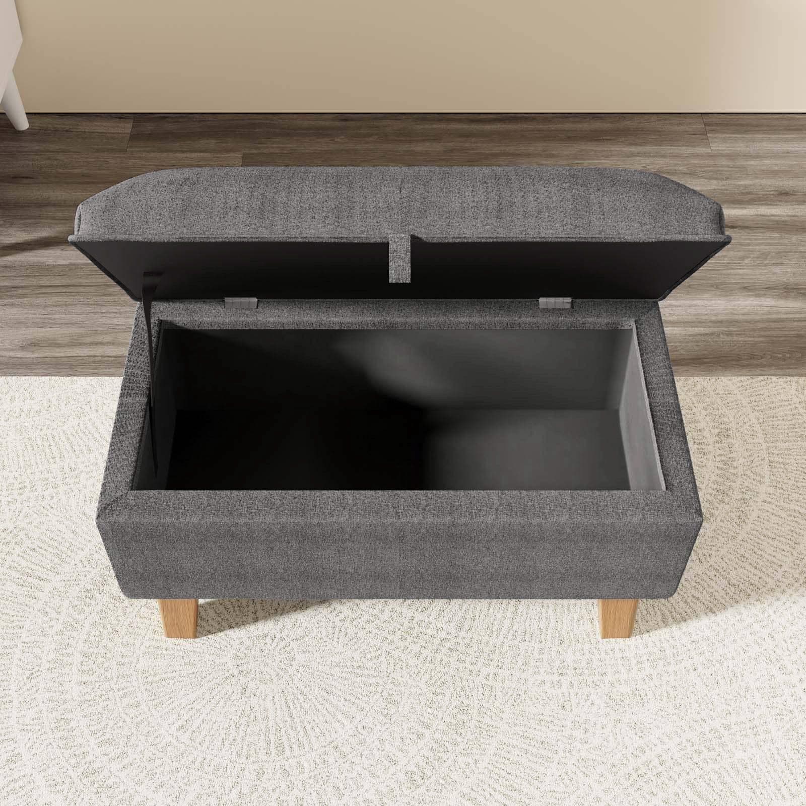 Panca contenitore maxi 71 cm in tessuto grigio scuro con gambe in legno - Brom