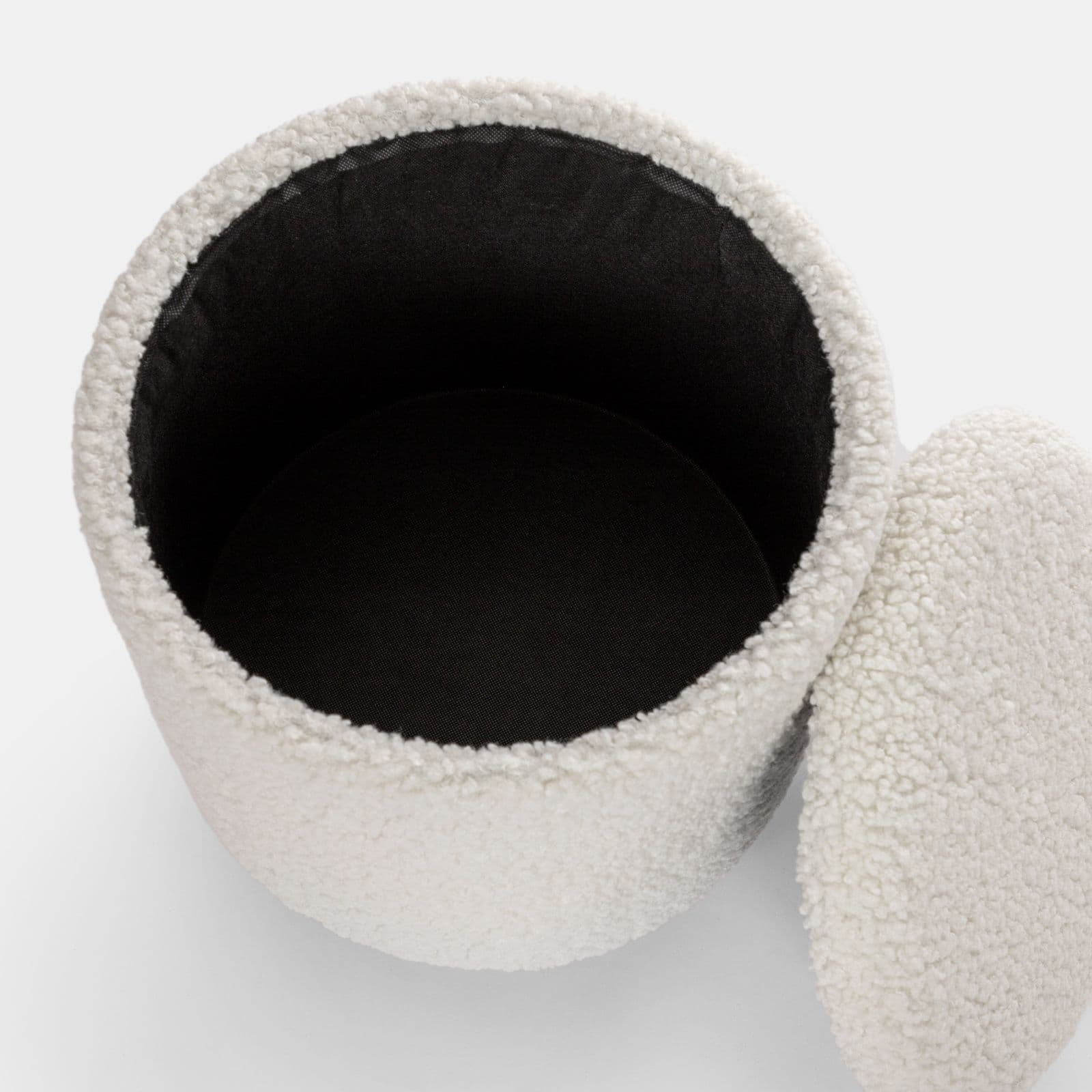 Pouf contenitore 37 cm in tessuto teddy bianco con base in legno - Remy
