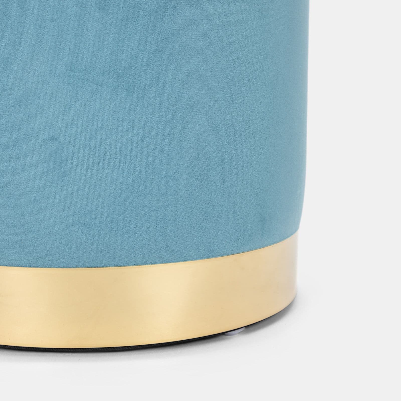 Pouf contenitore 29 cm effetto velluto celeste con base oro - Elenor