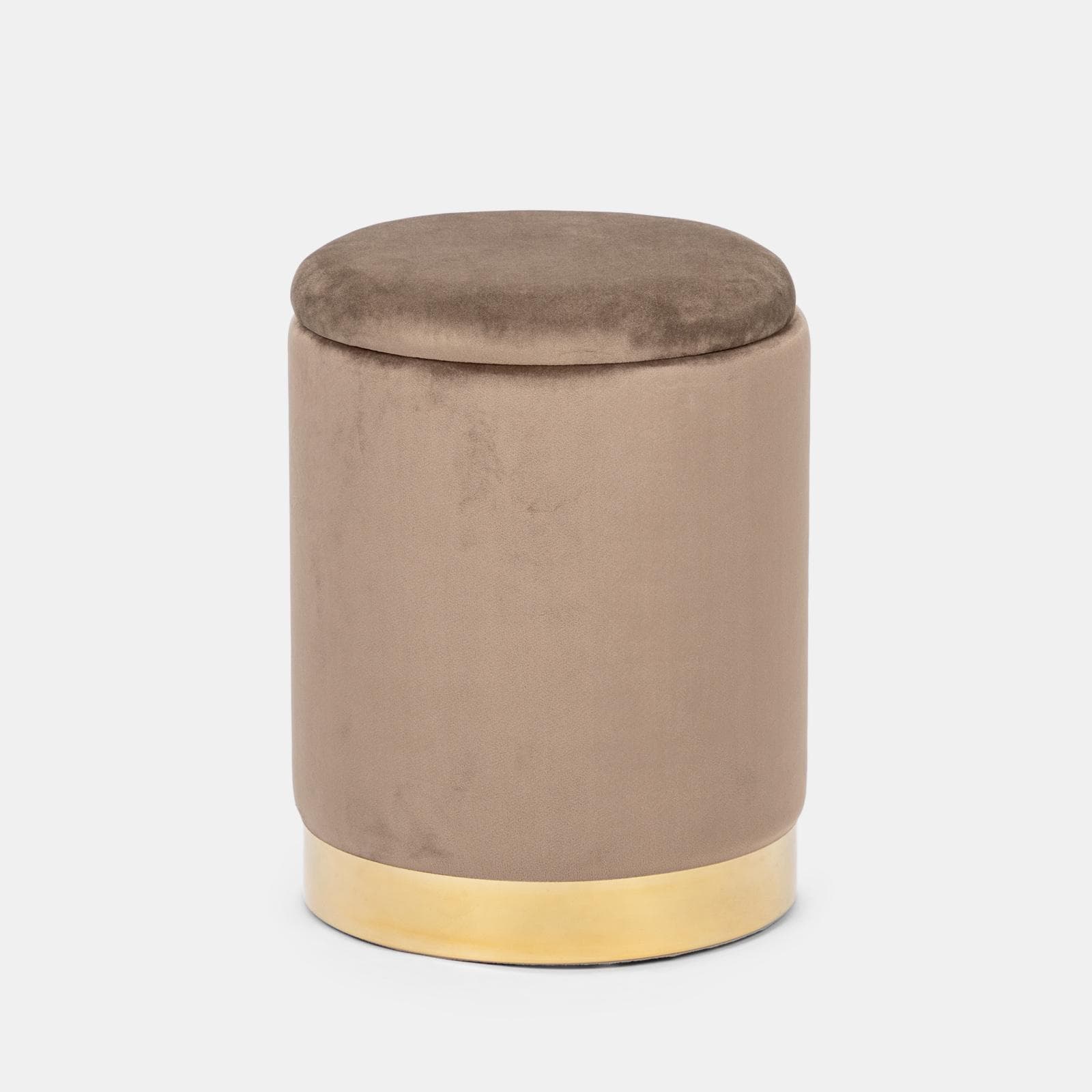 Pouf contenitore 29 cm effetto velluto chocolat con base oro - Elenor