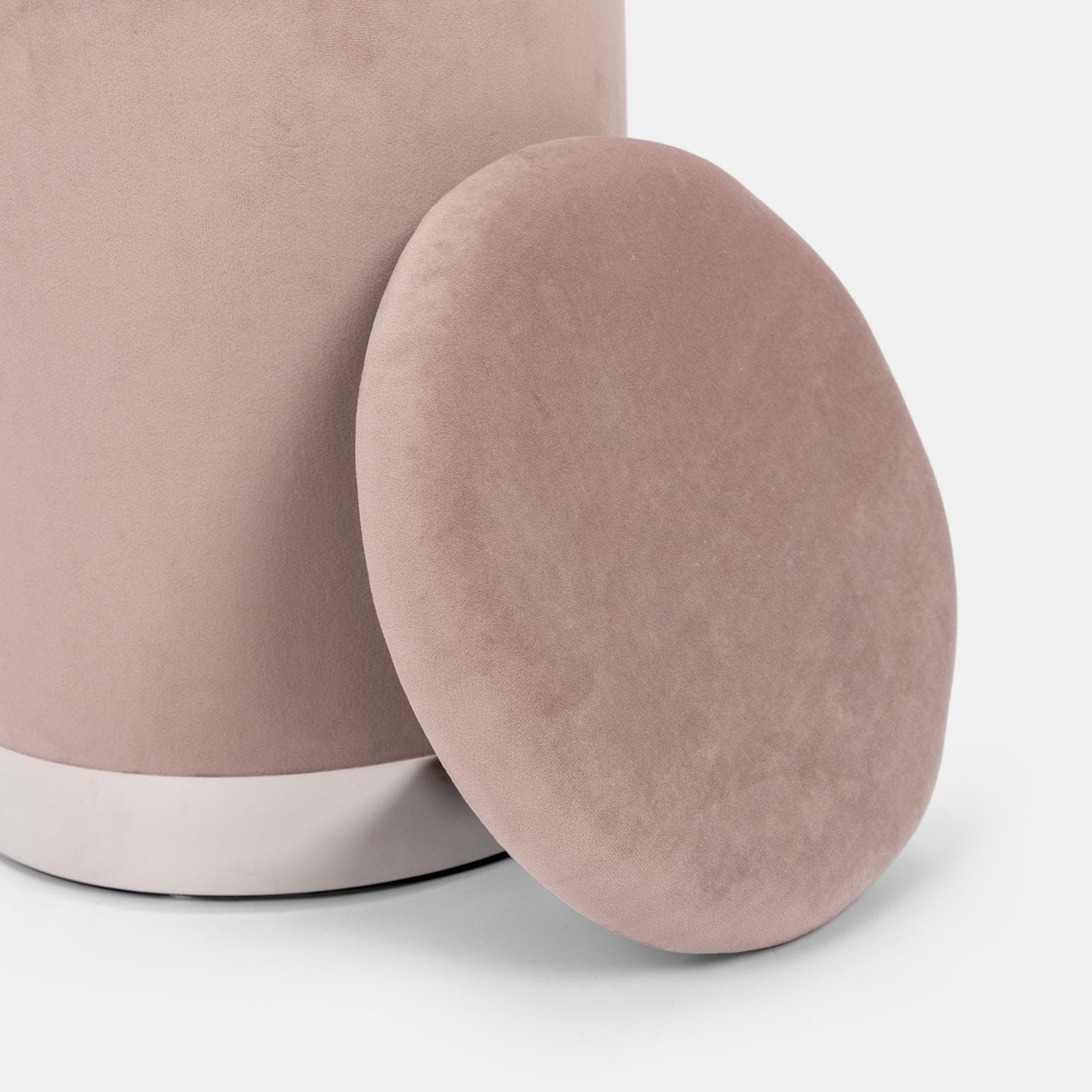 Pouf contenitore 29 cm effetto velluto glicine con base argento - Elenor