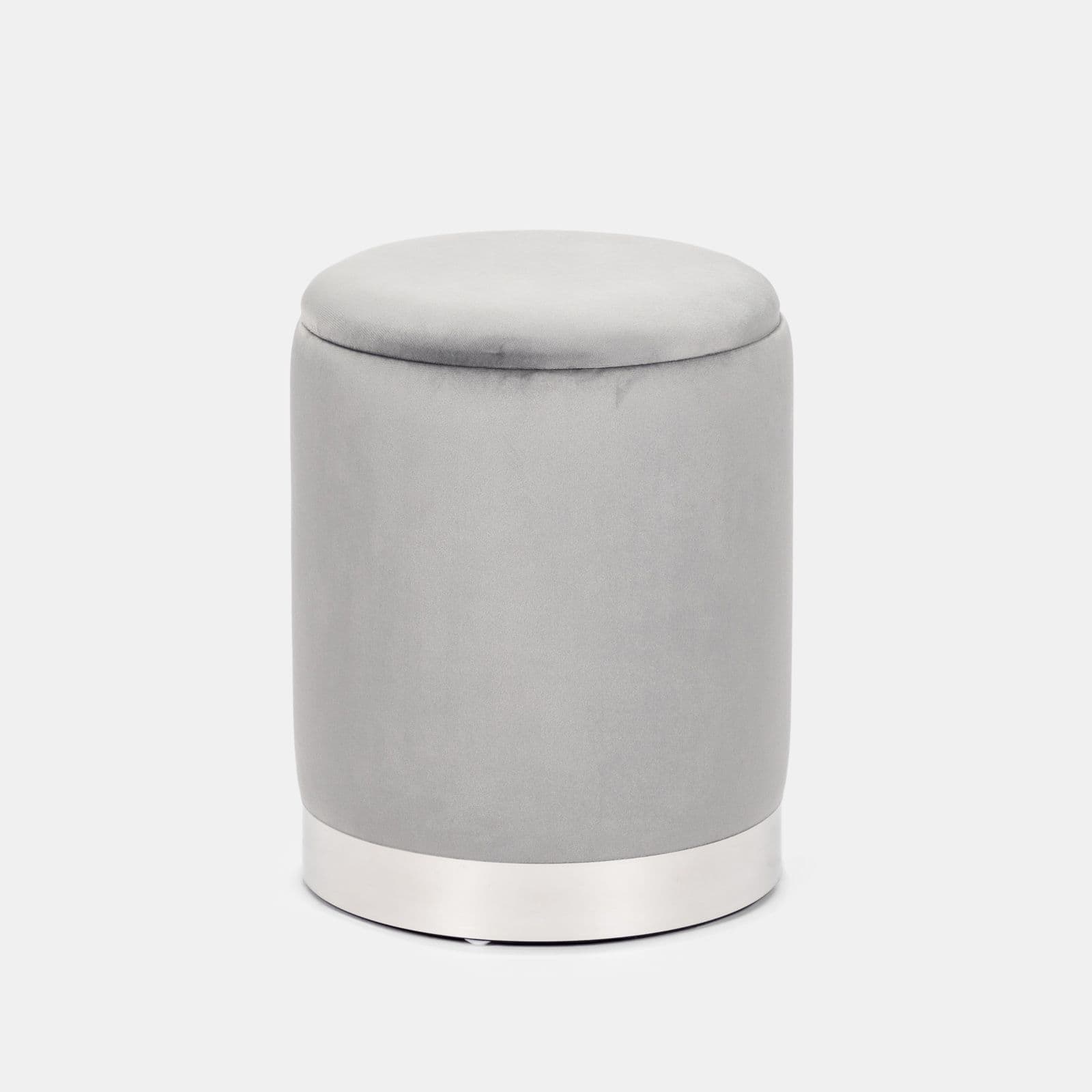 Pouf contenitore 29 cm effetto velluto grigio chiaro con base argento - Elenor
