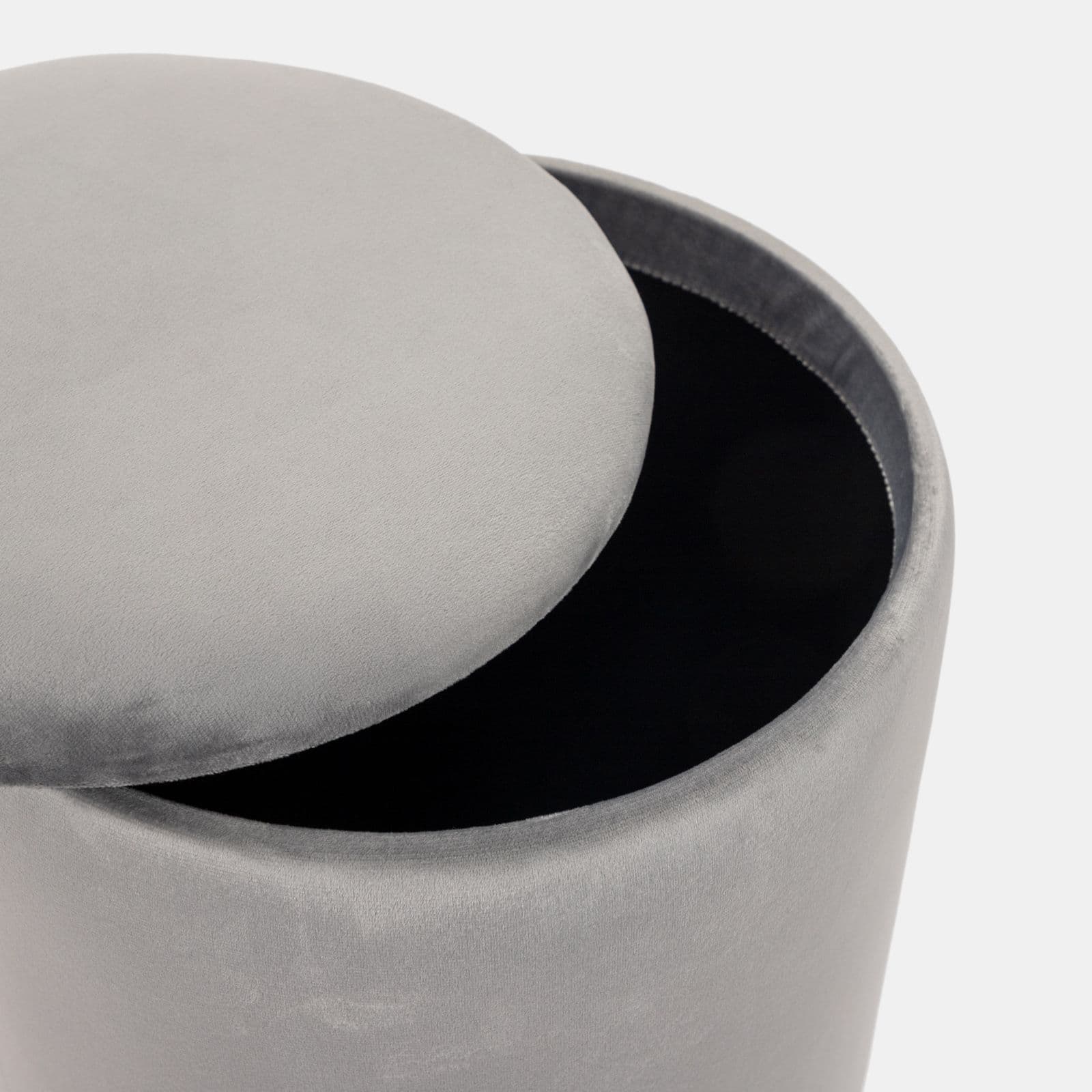 Pouf contenitore 29 cm effetto velluto grigio chiaro con base argento - Elenor