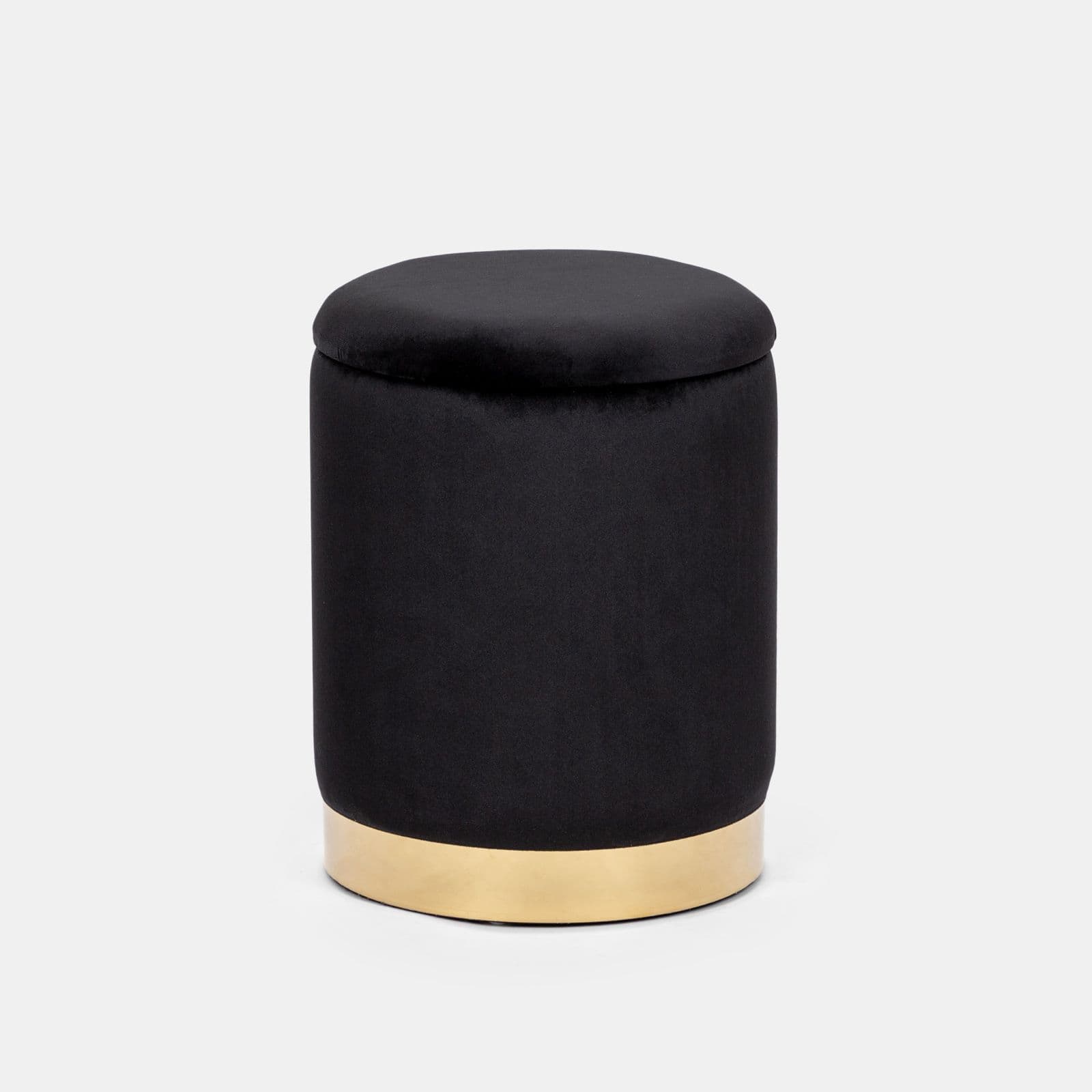 Pouf contenitore 29 cm effetto velluto nero con base oro - Elenor