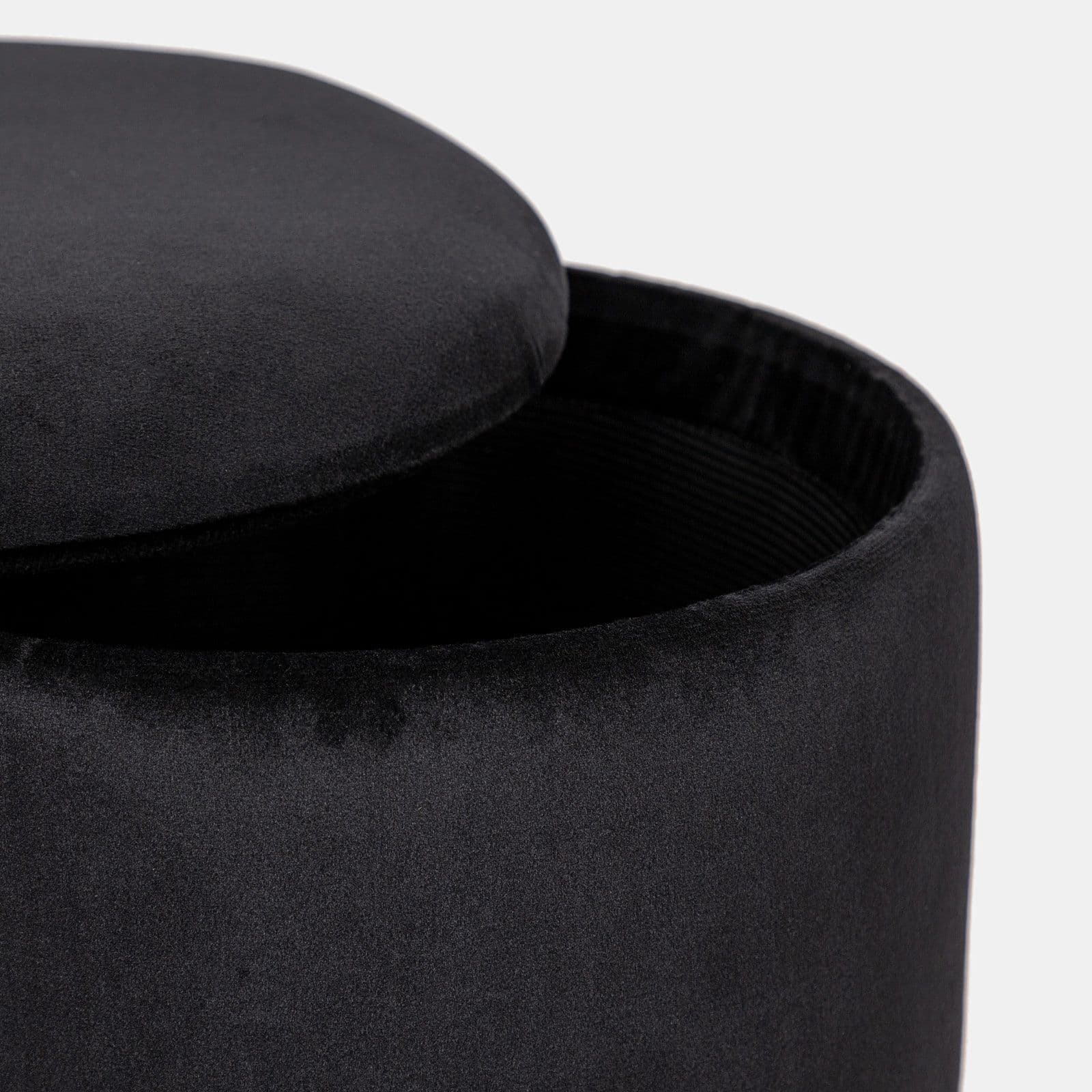 Pouf contenitore 29 cm effetto velluto nero con base oro - Elenor