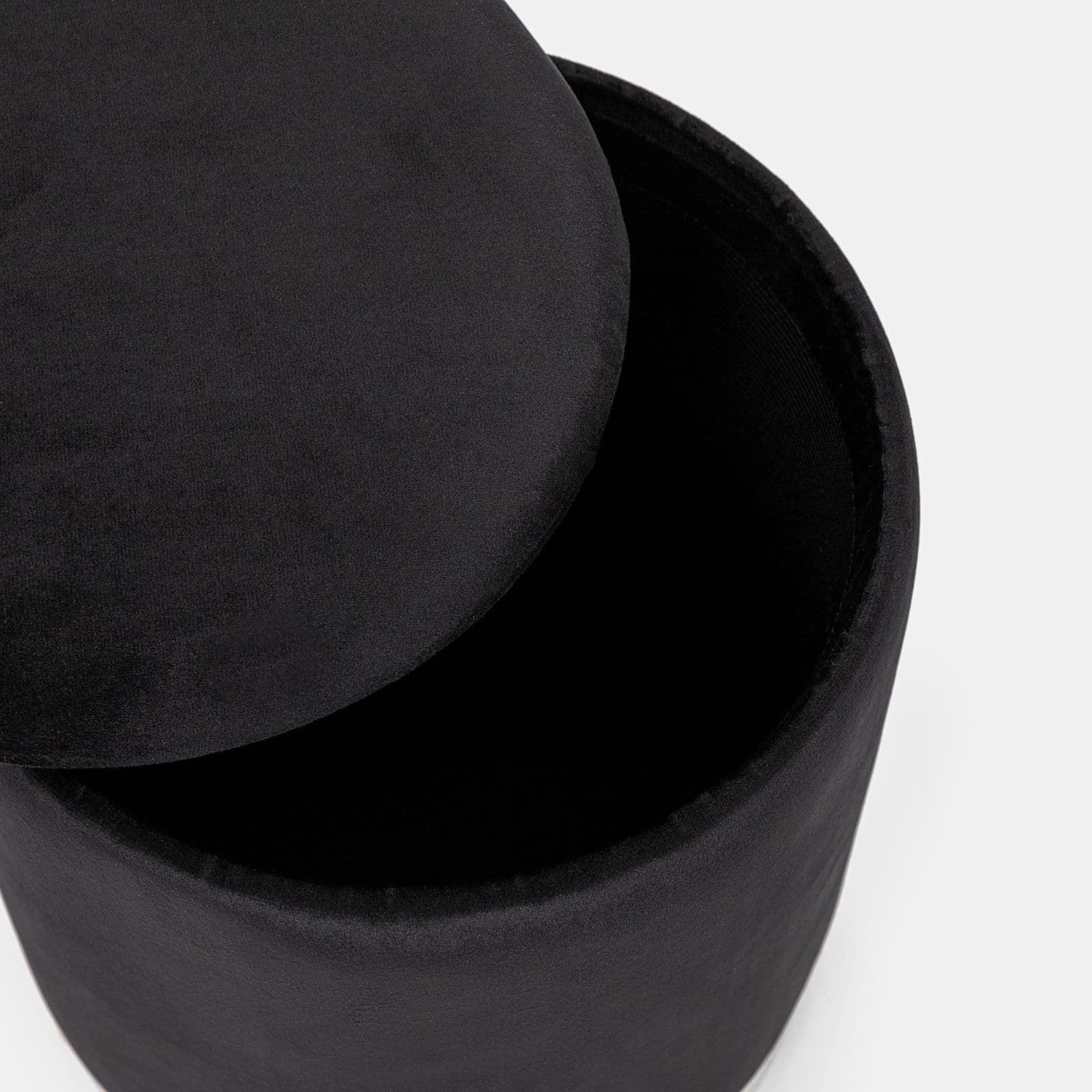 Pouf contenitore 29 cm effetto velluto nero con base oro - Elenor