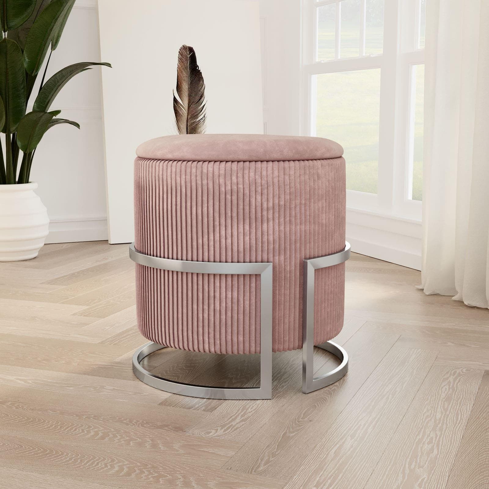 Pouf contenitore 42 cm in velluto rosa antico - Albatros