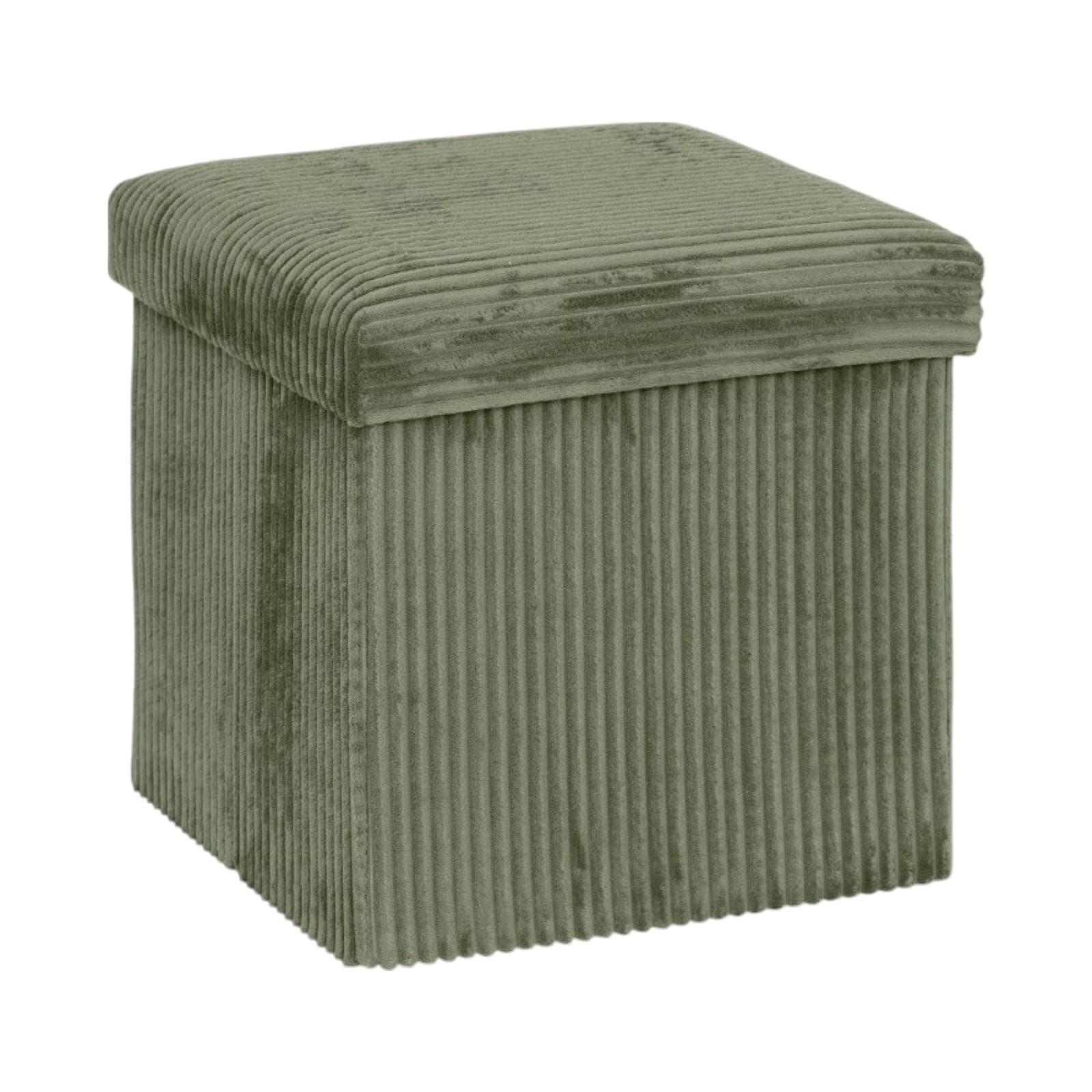 Pouf contenitore pieghevole 38x38 cm in velluto a coste verde - Ghergana