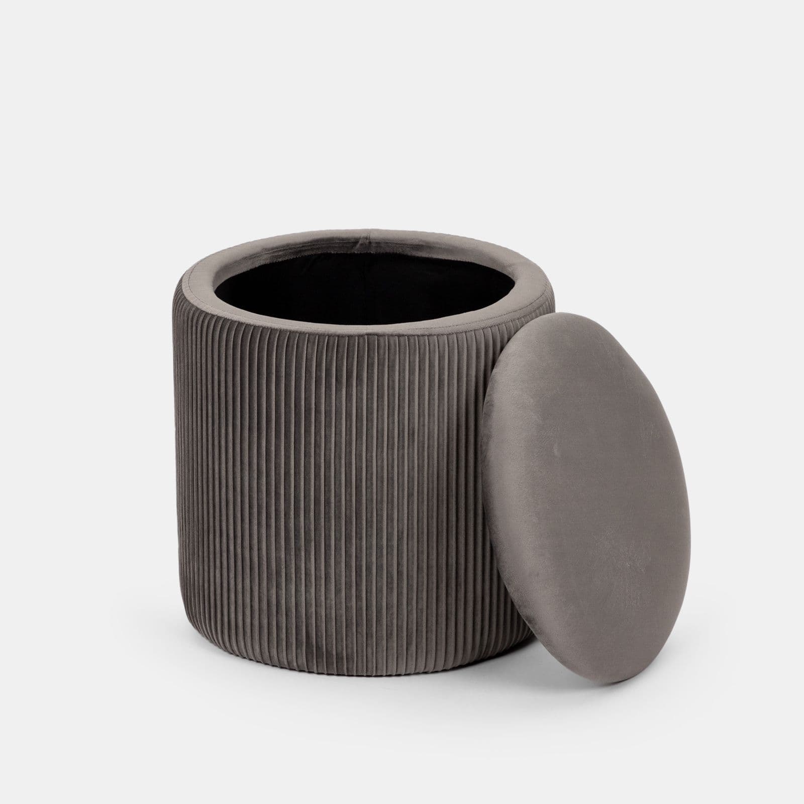 Pouf contenitore rotondo 37 cm in velluto grigio - Blaise