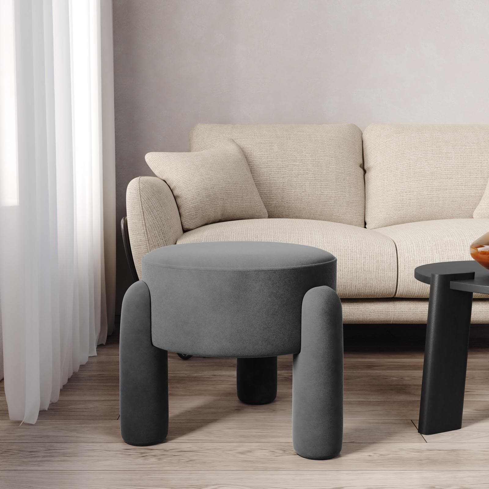 Pouf imbottito 48 cm in tessuto pile grigio scuro - Zacar