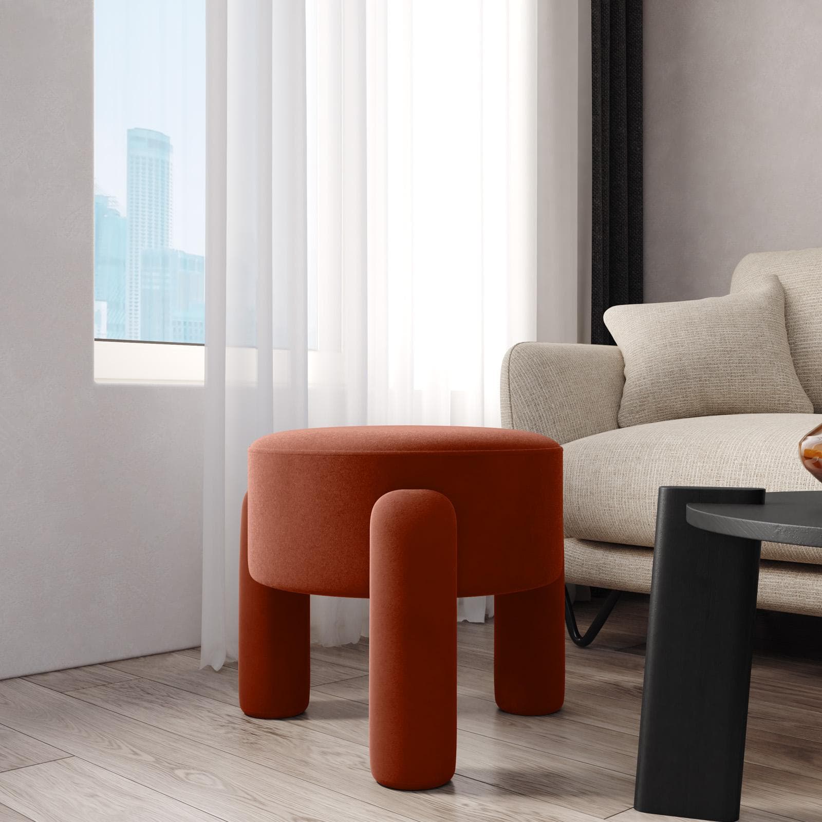 Pouf imbottito 48 cm in tessuto pile ruggine - Zacar