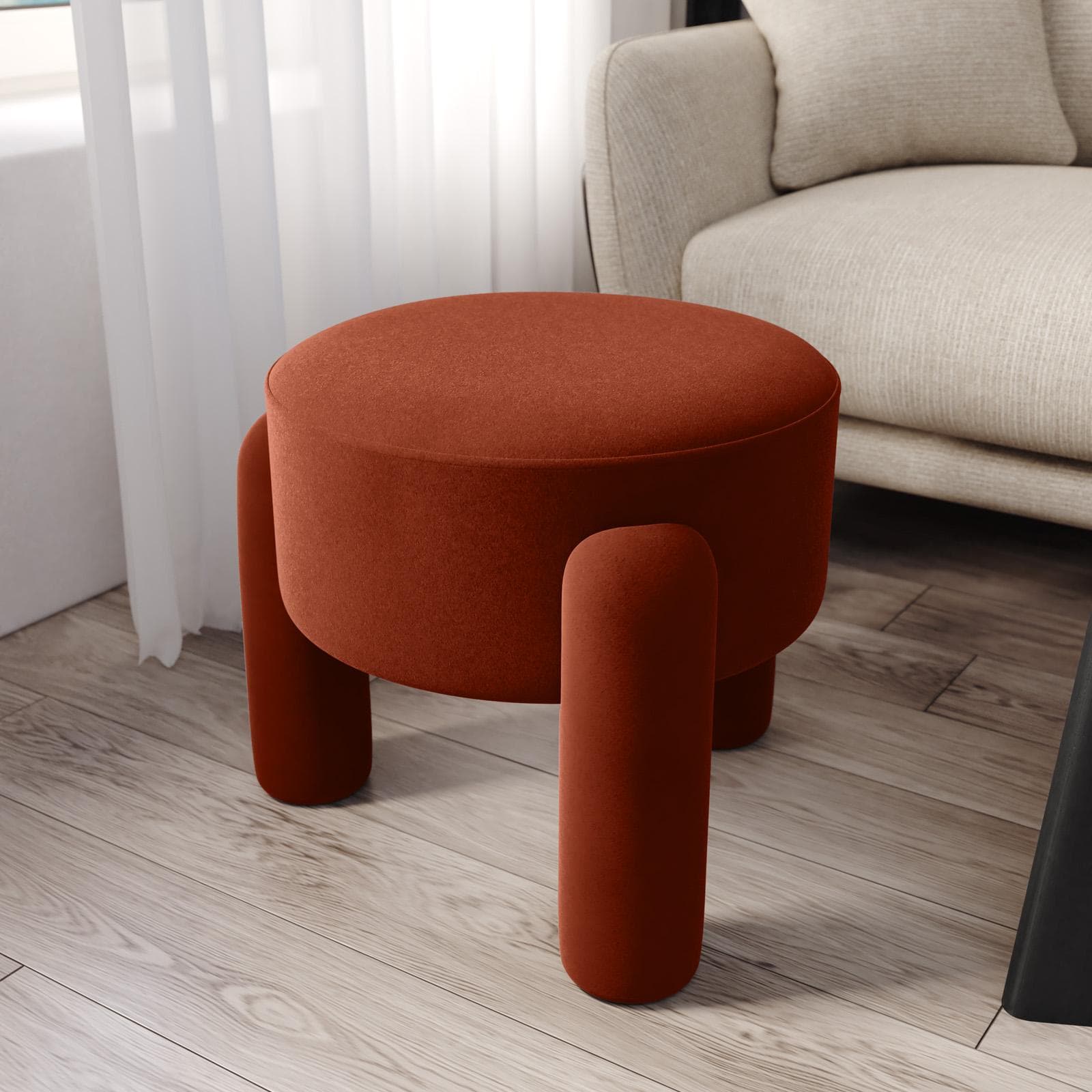 Pouf imbottito 48 cm in tessuto pile ruggine - Zacar